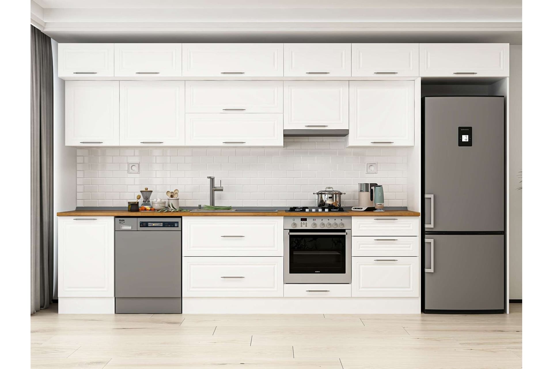 ALVİNKA 390X240 CM KLASİK MEBRAN MUTFAK DOLABI, MB E80S50S60 1 MEBRAN BEYAZ SUNTALAM