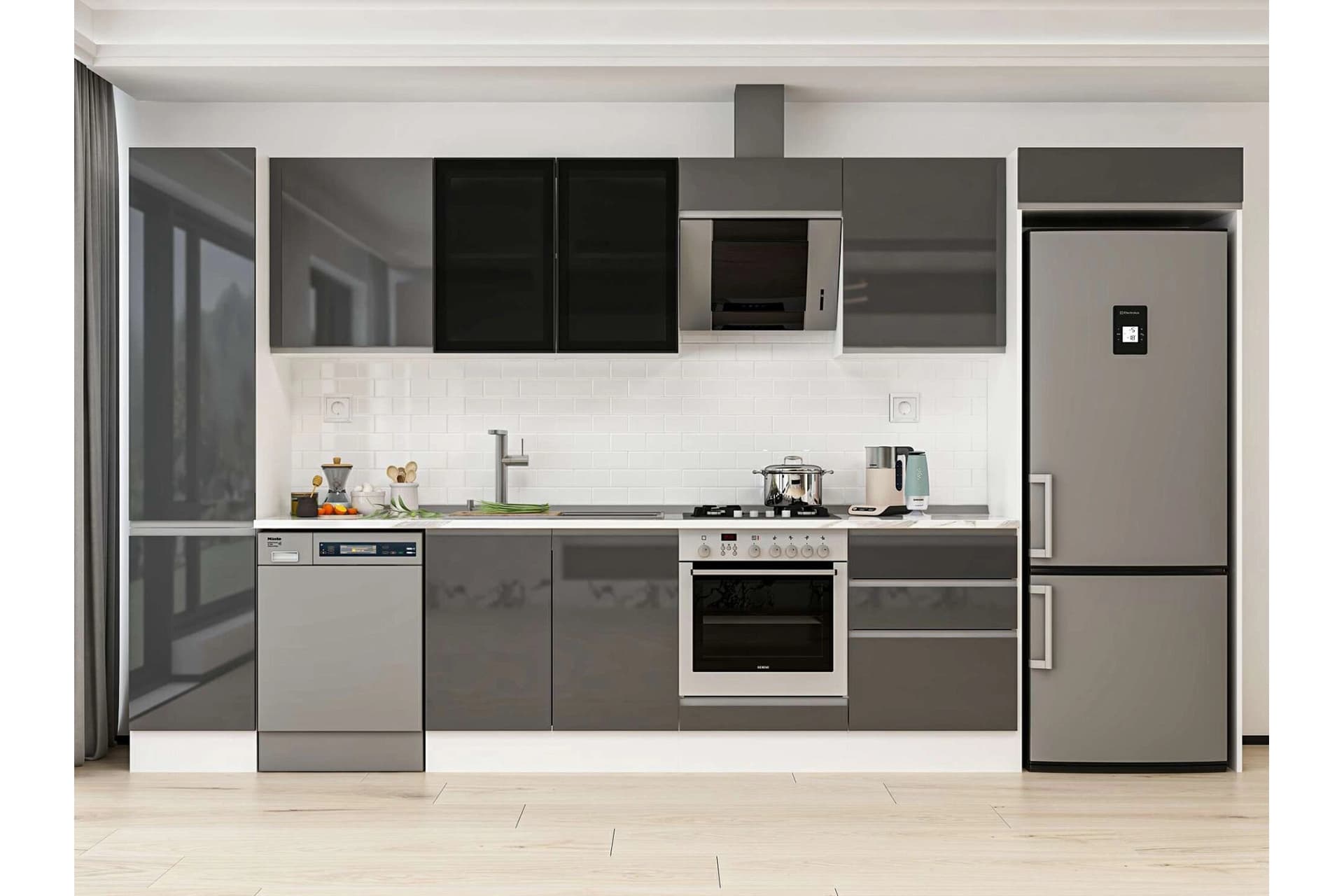 ALVİNKA 385X222 CM MUTFAK DOLABI, MBB E80B45S60 3 ANTRASİT SUNTALAM