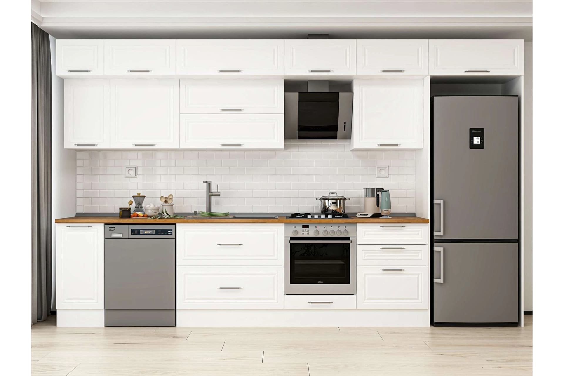 ALVİNKA 390X240 CM KLASİK MEBRAN MUTFAK DOLABI, MB E90S40S60 2 MEBRAN BEYAZ SUNTALAM