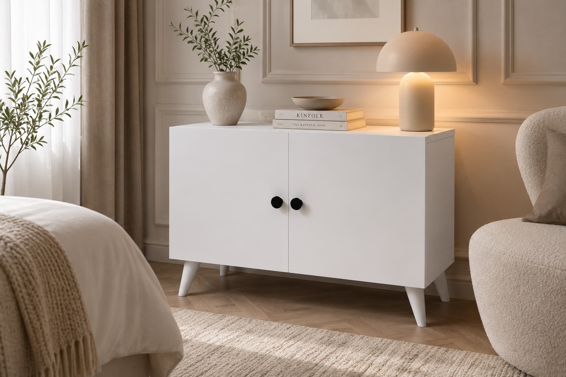 LUNA KOMODİN, BEYAZ, 2 KAPAKLI ÇEKMECESİZ