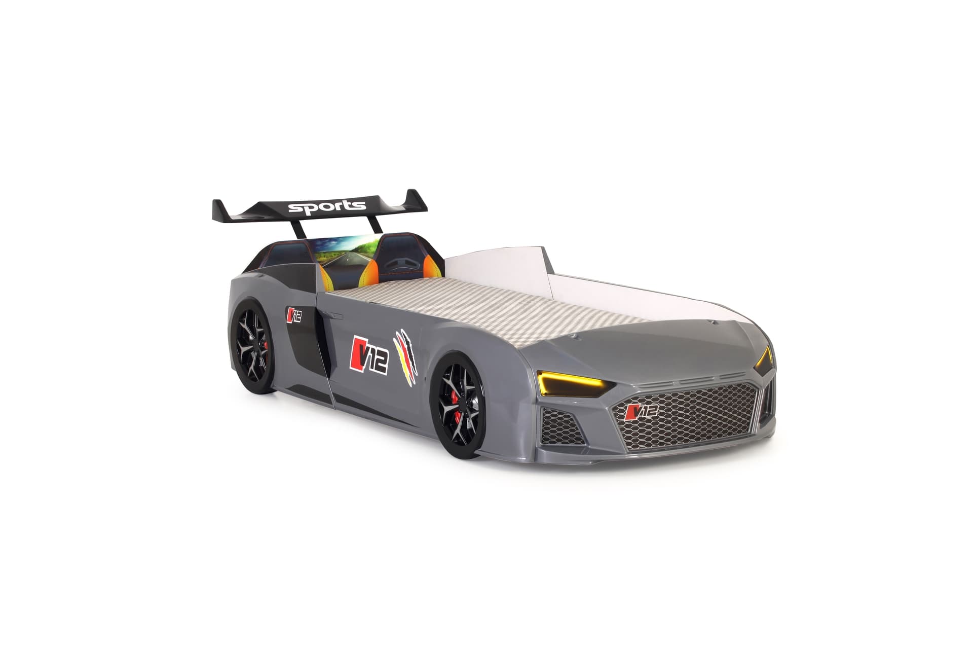 AUDİ IŞIKLI ARABALI YATAK,  GRİ, V12