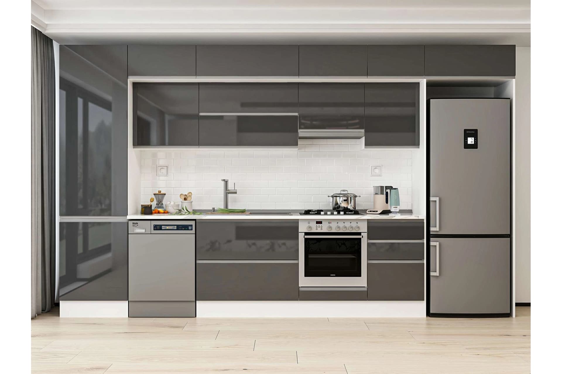 ALVİNKA 390X240 CM MUTFAK DOLABI, MBB E80B60S50 1 ANTRASİT SUNTALAM