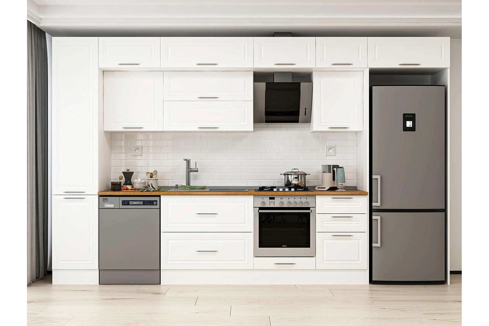 ALVİNKA 385X240 CM KLASİK MEBRAN MUTFAK DOLABI, MBB E90B45S50 2 MEBRAN BEYAZ SUNTALAM