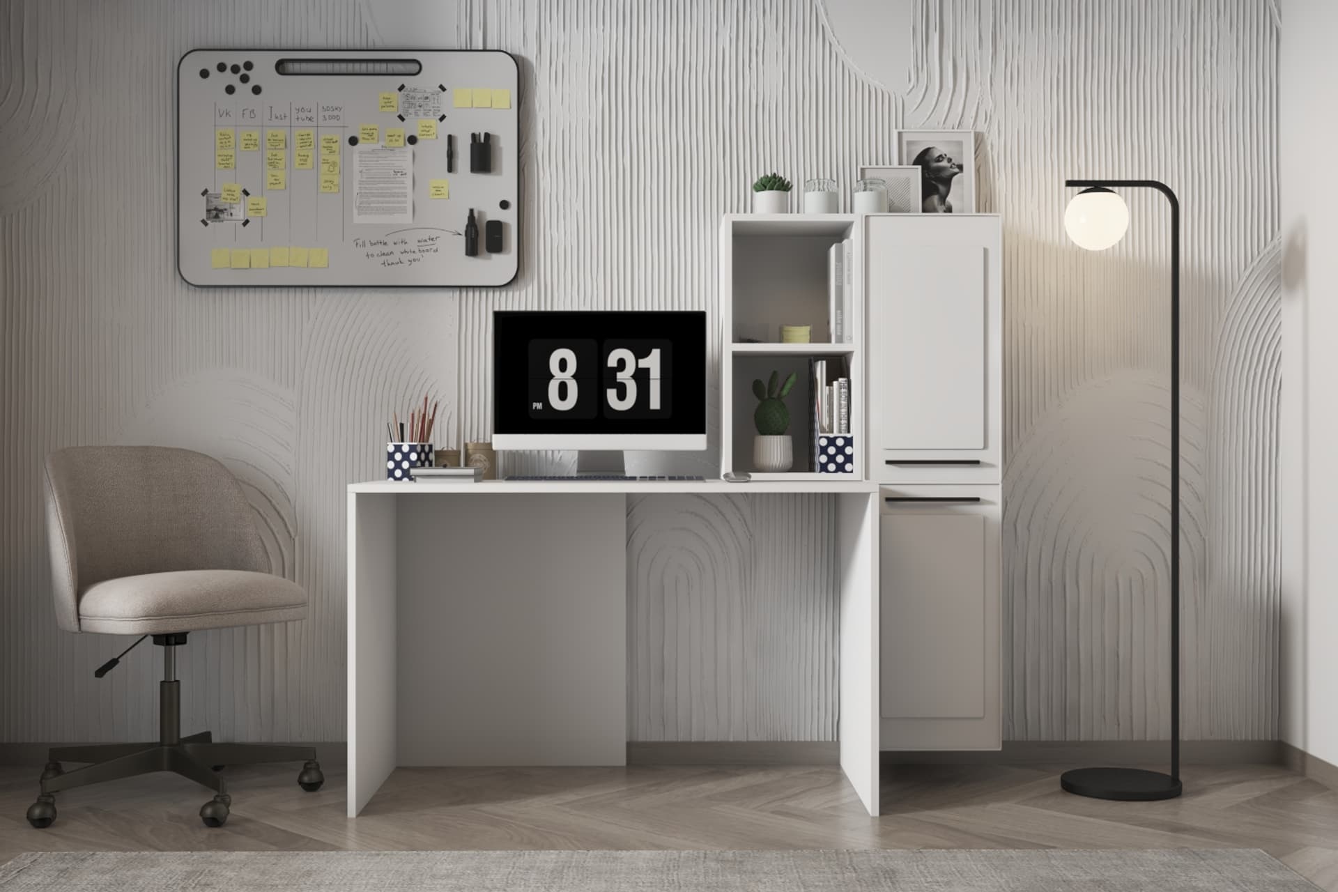 VENÜS KİTAPLIKLI ÇALIŞMA MASASI BEYAZ DOLAPLI BİLGİSAYAR MASASI PNR CMS 1068