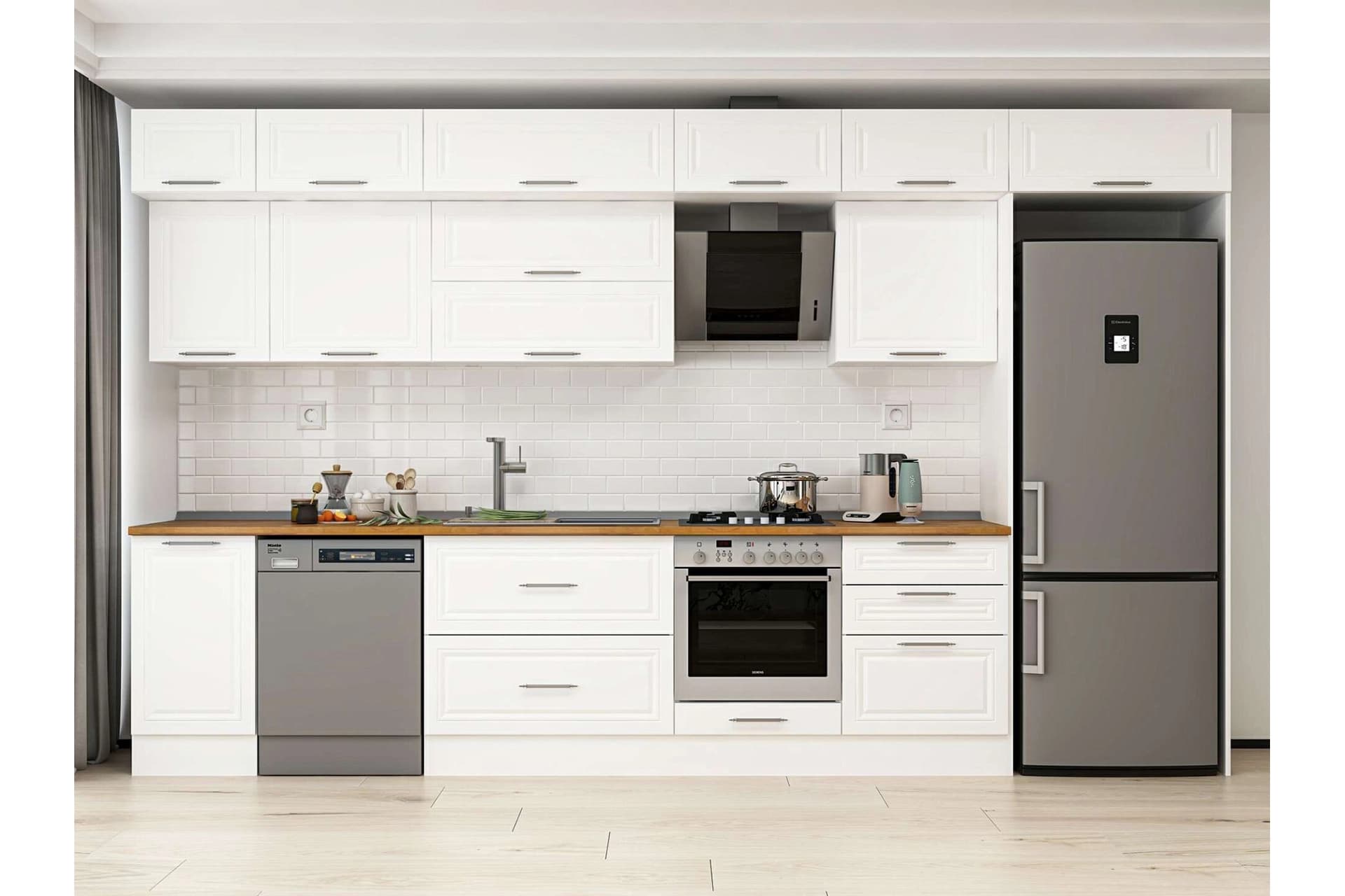 ALVİNKA 395X240 CM KLASİK MEBRAN MUTFAK DOLABI, MB E90S45S60 2 MEBRAN BEYAZ SUNTALAM