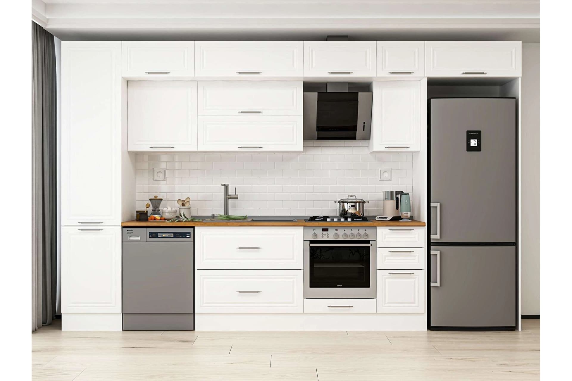 ALVİNKA 370X240 CM KLASİK MEBRAN MUTFAK DOLABI, MBB E80B50S40 2 MEBRAN BEYAZ SUNTALAM