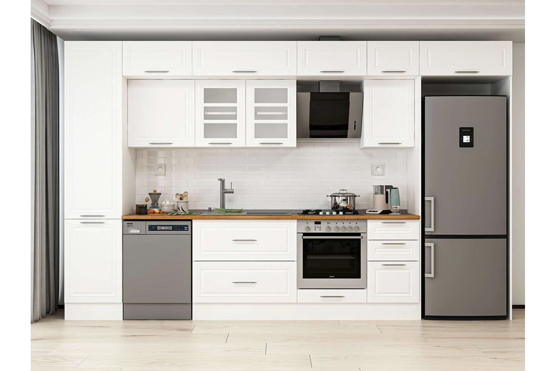 ALVİNKA 385X240 CM KLASİK MEBRAN MUTFAK DOLABI, MBB E90B50S45 3 MEBRAN BEYAZ SUNTALAM