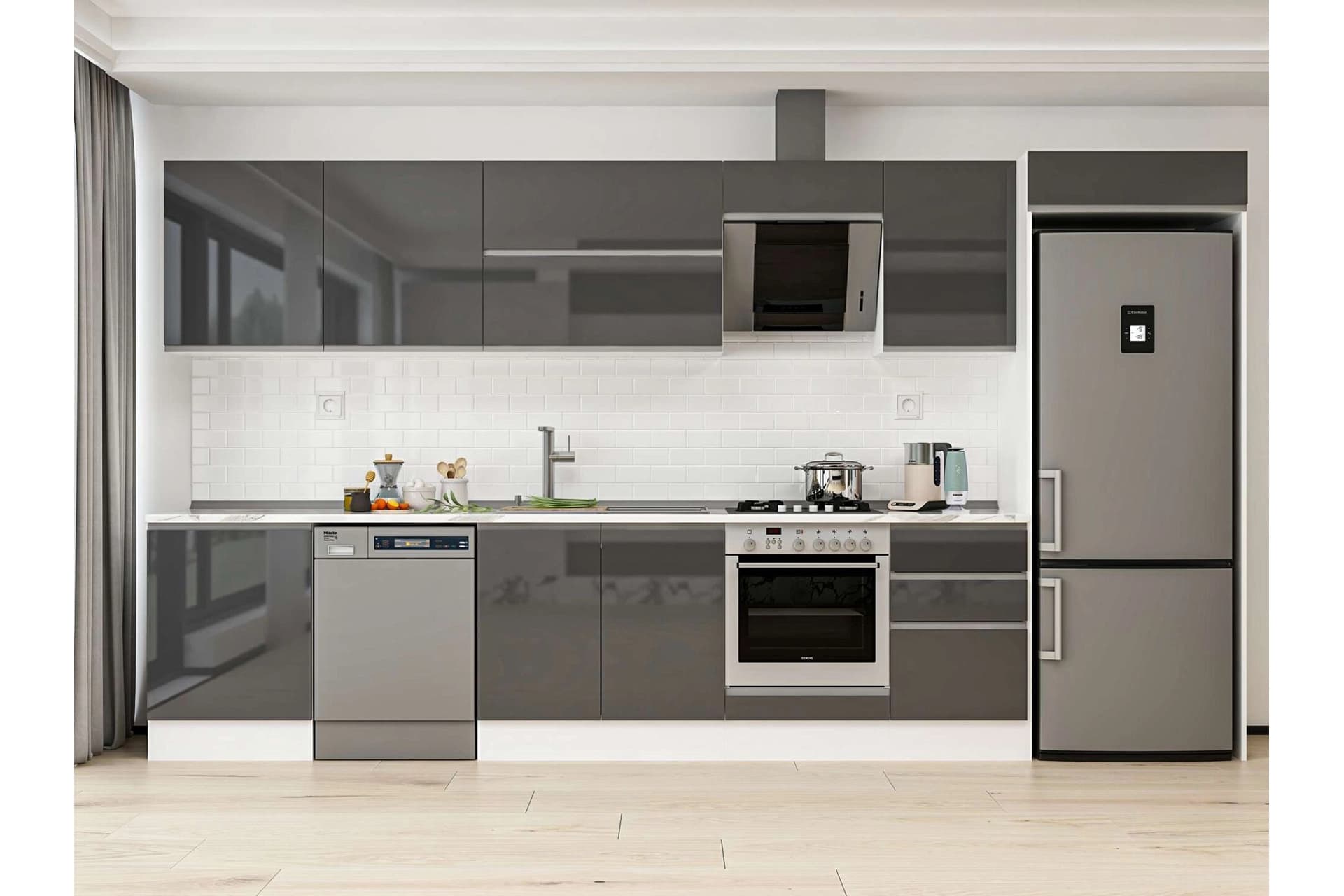 ALVİNKA 390X222 CM MUTFAK DOLABI, MB E80S60S50 2 ANTRASİT SUNTALAM