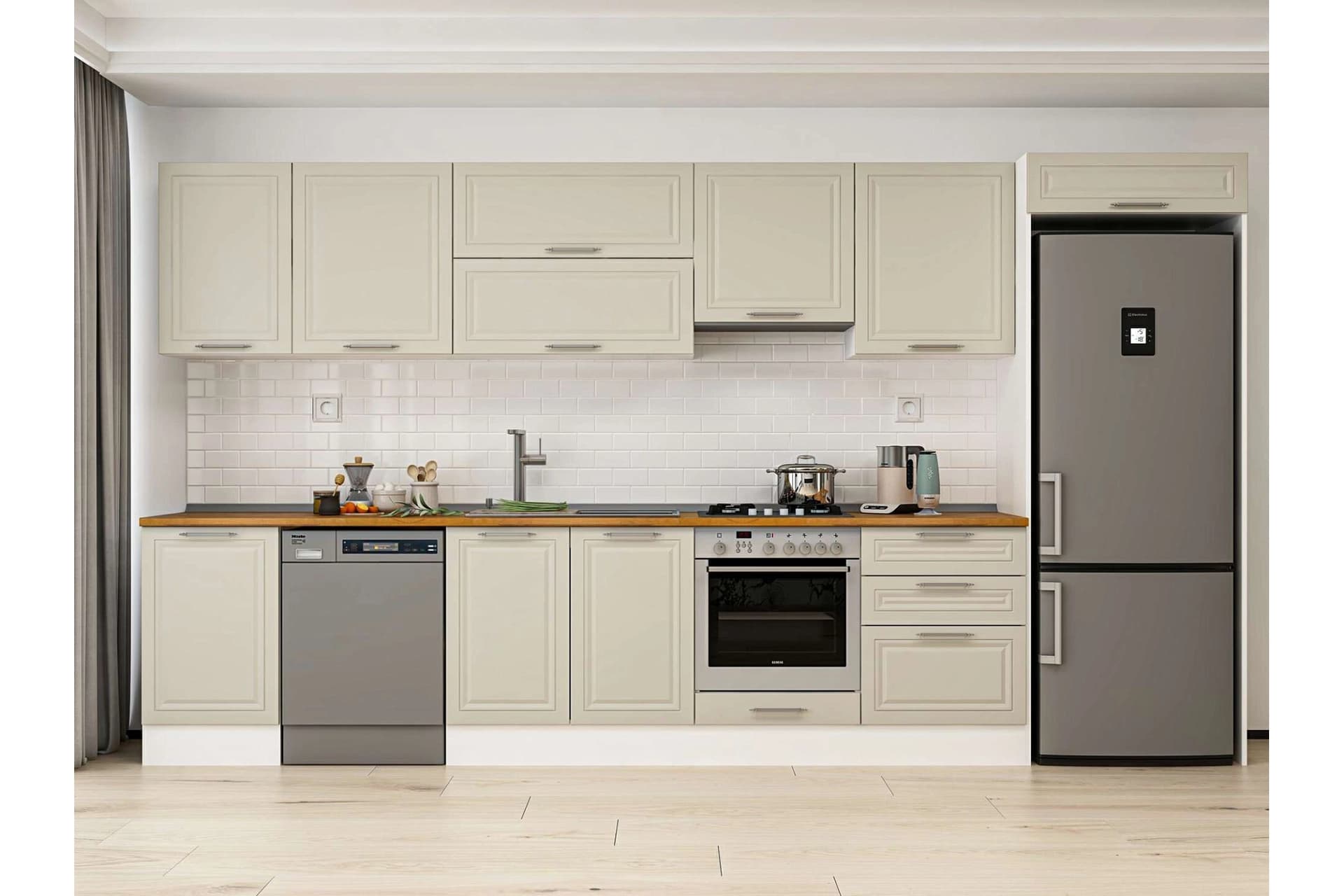 ALVİNKA 390X222 CM KLASİK MEBRAN MUTFAK DOLABI, MB E80S50S60 1 MEBRAN KUMTAŞI SUNTALAM