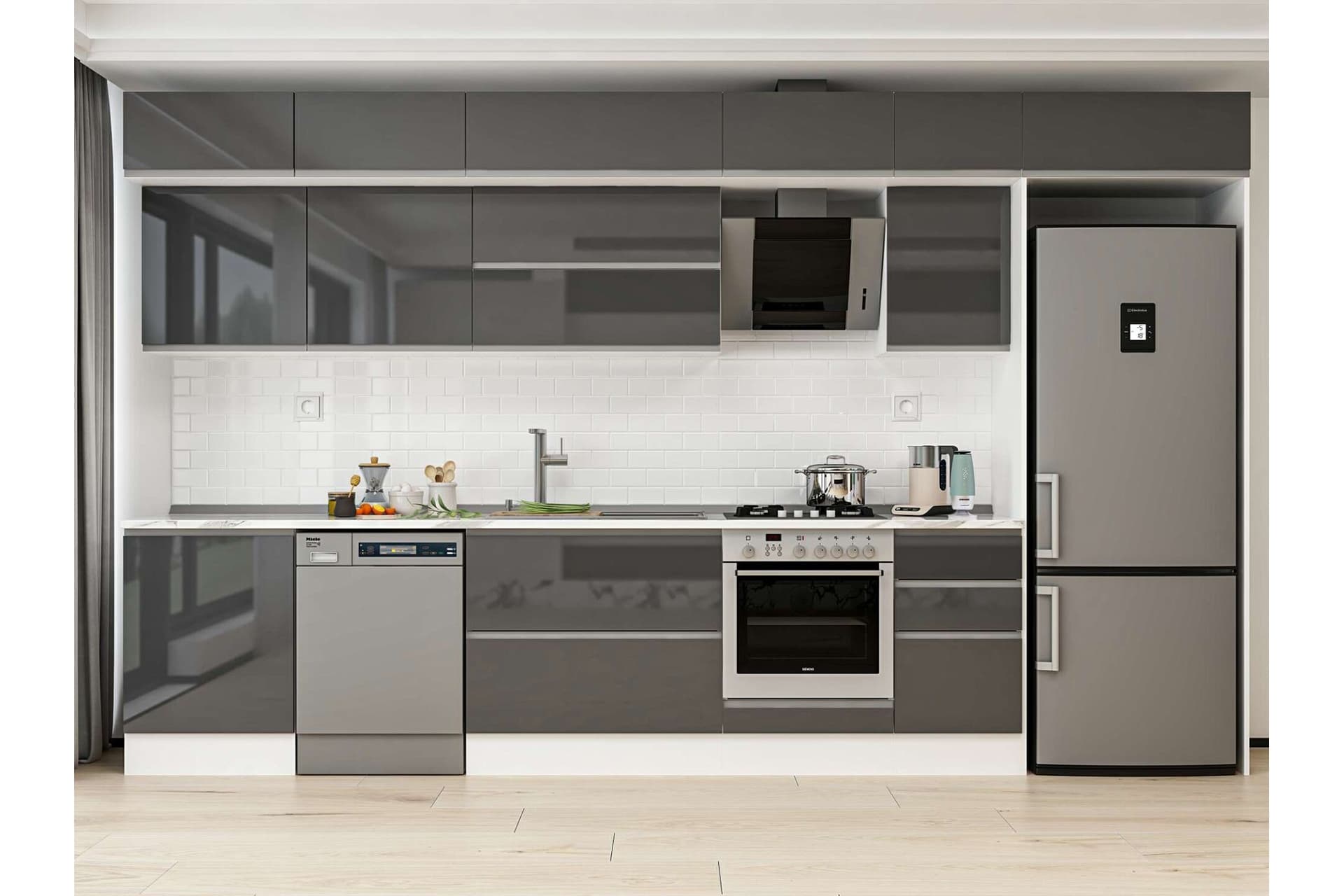 ALVİNKA 385X240 CM MUTFAK DOLABI, MB E80S60S45 2 ANTRASİT SUNTALAM