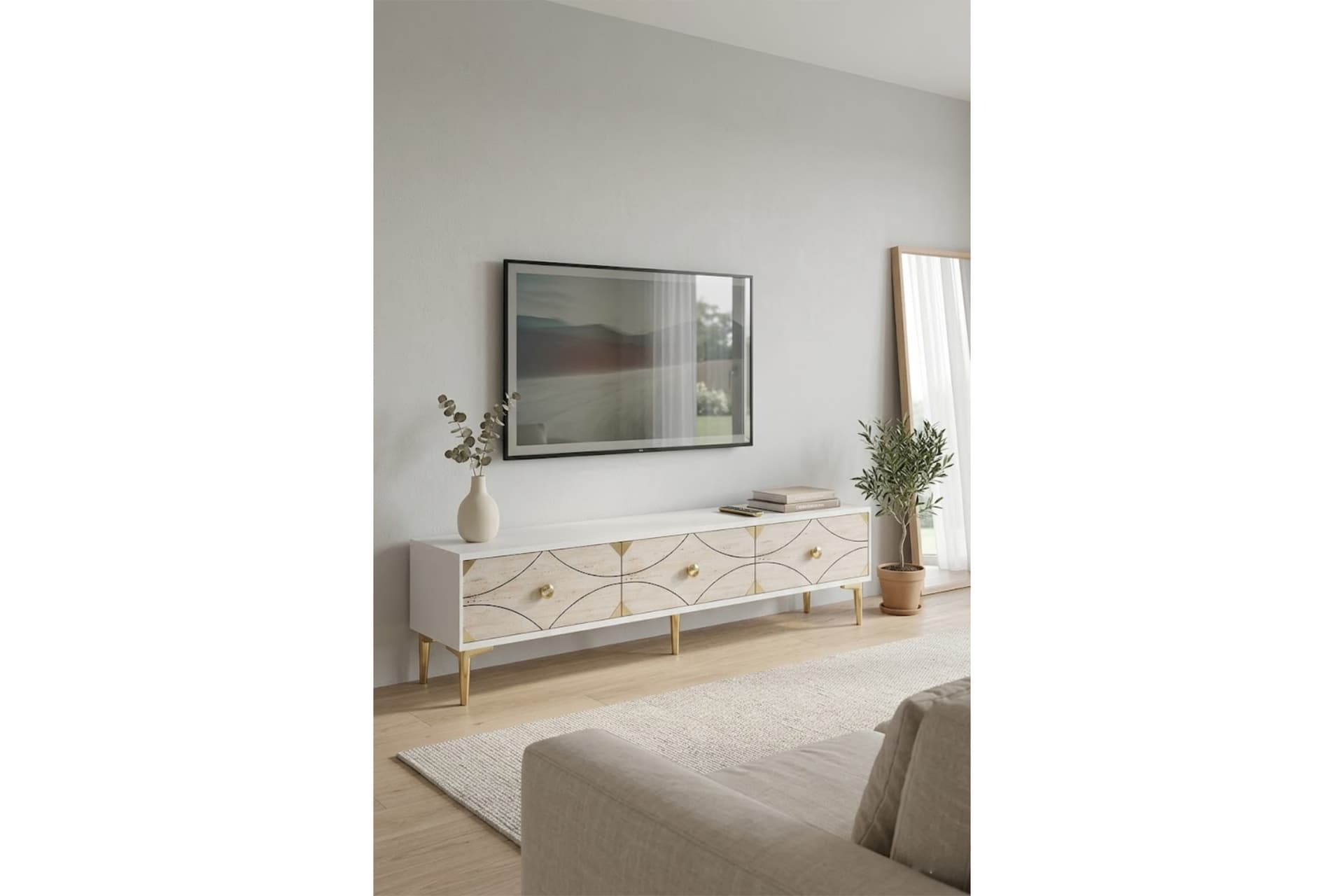 ALFA TV SEHPASI BEYAZ TRAVERTEN GOLD 180 CM TSA1897BTG