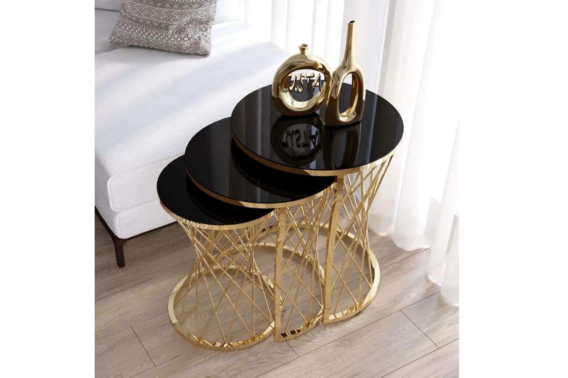 TUBİHOME HASIR C ZİGON SEHPA, GOLD METAL