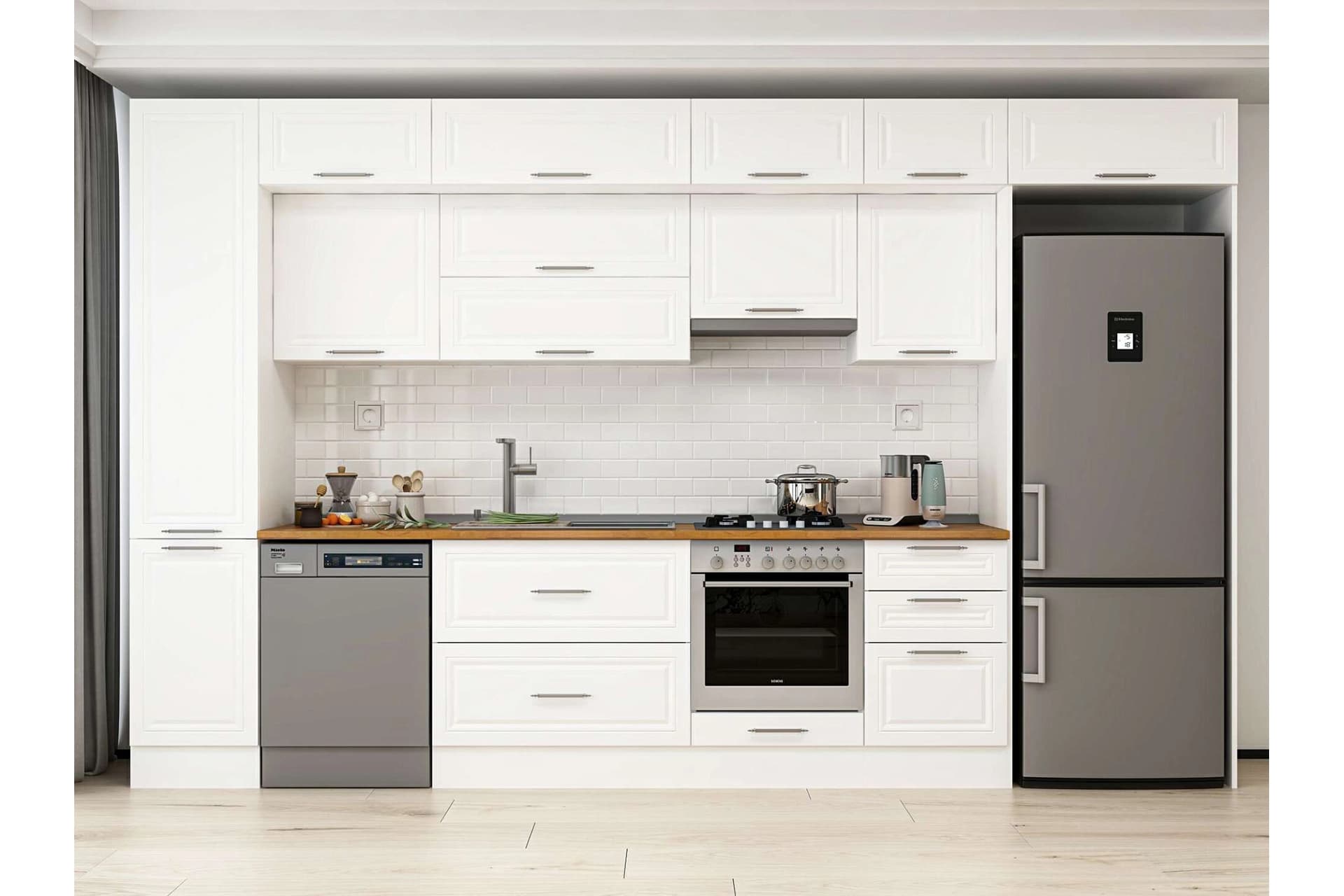 ALVİNKA 375X240 CM KLASİK MEBRAN MUTFAK DOLABI, MBB E80B45S50 1 MEBRAN BEYAZ SUNTALAM