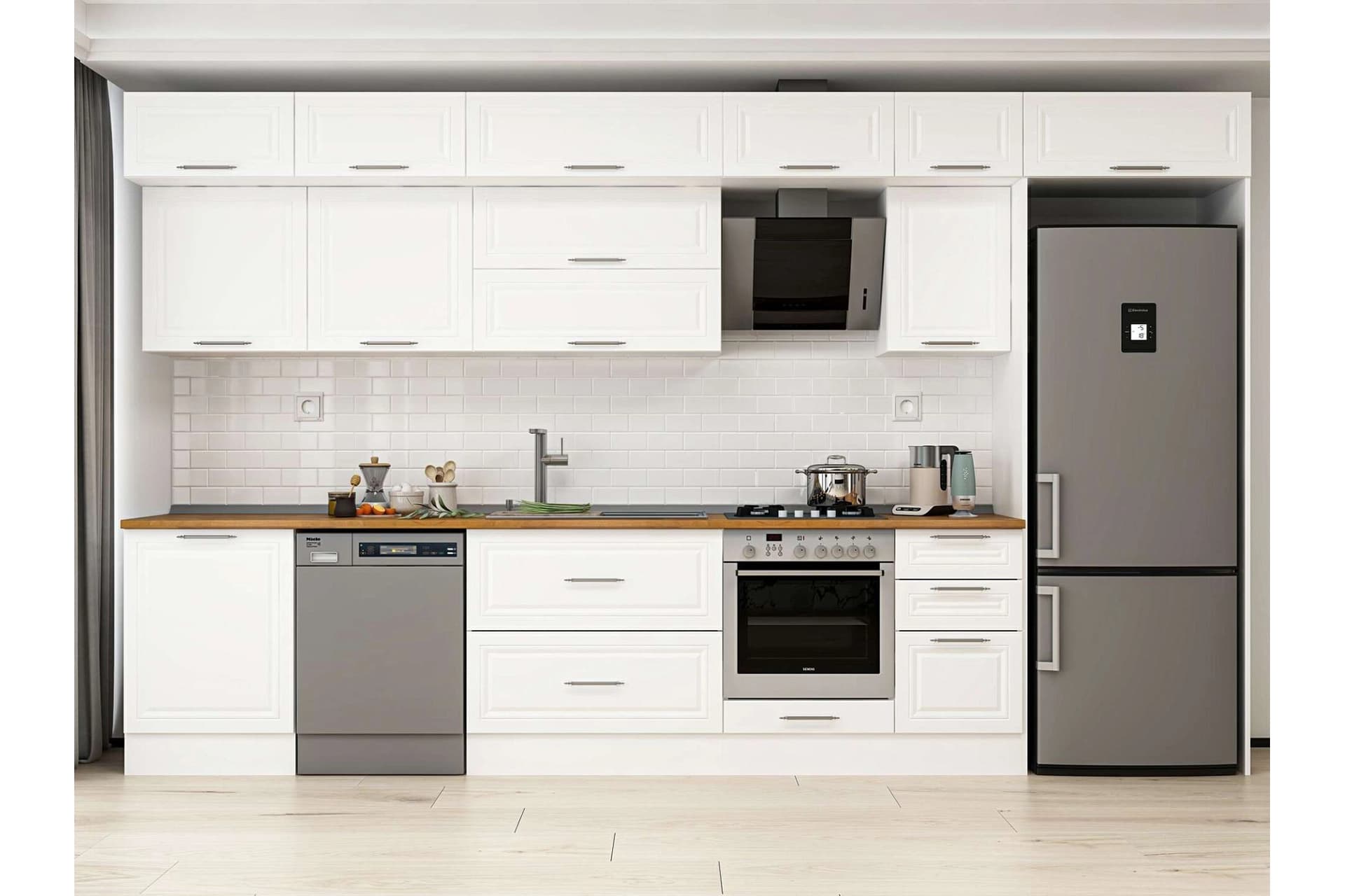 ALVİNKA 385X240 CM KLASİK MEBRAN MUTFAK DOLABI, MB E80S60S45 2 MEBRAN BEYAZ SUNTALAM