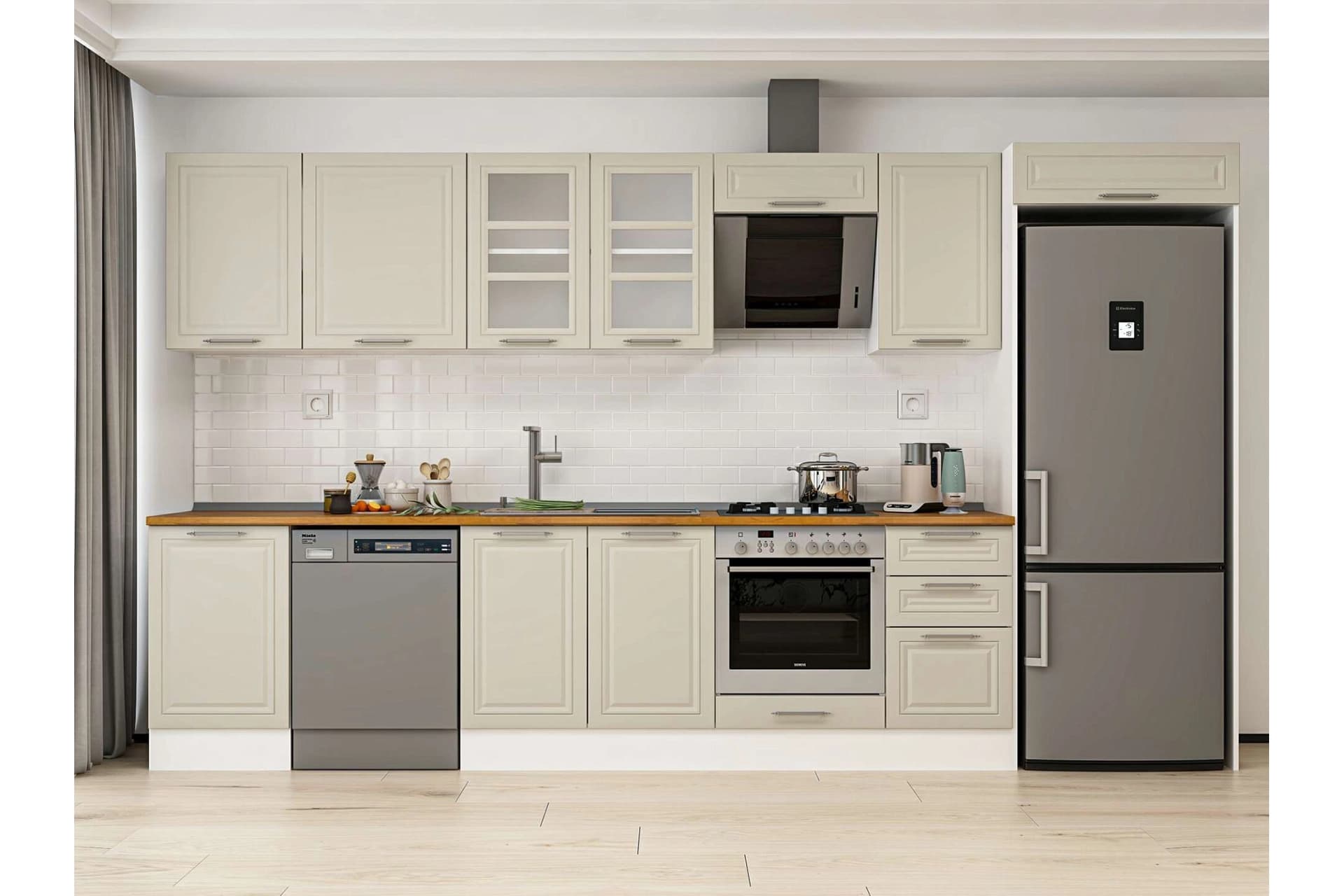 ALVİNKA 375X222 CM KLASİK MEBRAN MUTFAK DOLABI, MB E80S50S45 3 MEBRAN KUMTAŞI SUNTALAM