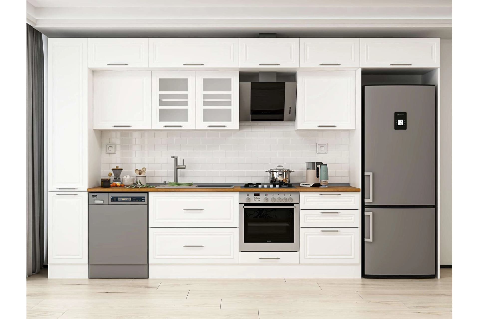 ALVİNKA 380X240 CM KLASİK MEBRAN MUTFAK DOLABI, MBB E80B40S60 3 MEBRAN BEYAZ SUNTALAM