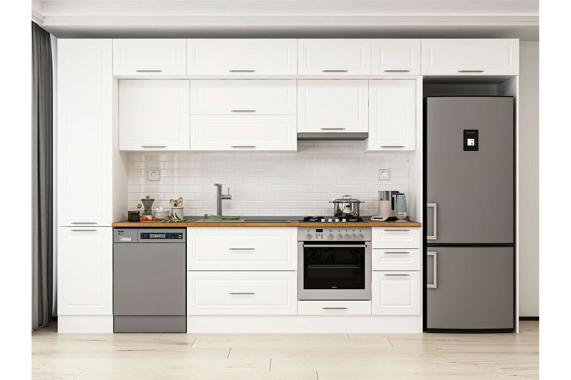 ALVİNKA 375X240 CM KLASİK MEBRAN MUTFAK DOLABI, MBB E90B45S40 1 MEBRAN BEYAZ SUNTALAM