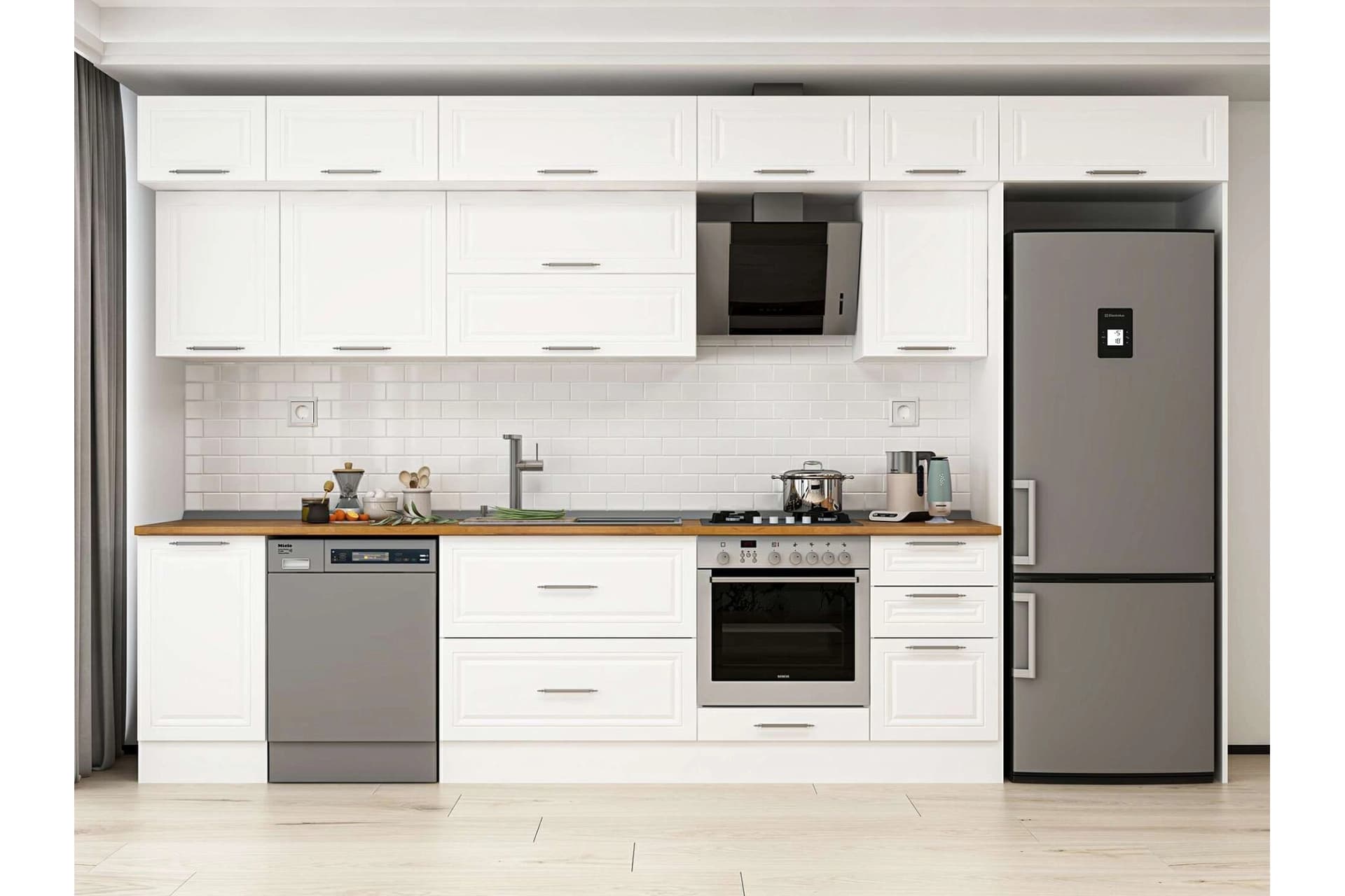 ALVİNKA 370X240 CM KLASİK MEBRAN MUTFAK DOLABI, MB E80S45S45 2 MEBRAN BEYAZ SUNTALAM