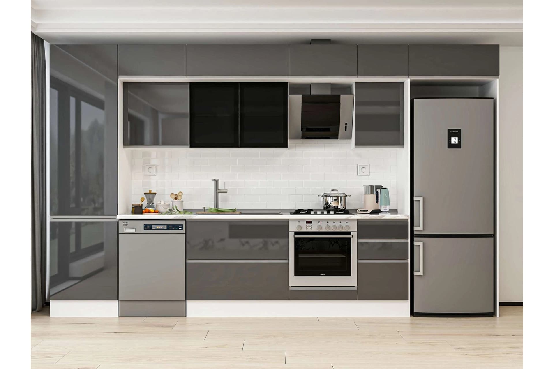 ALVİNKA 385X240 CM MUTFAK DOLABI, MBB E80B60S45 3 ANTRASİT SUNTALAM