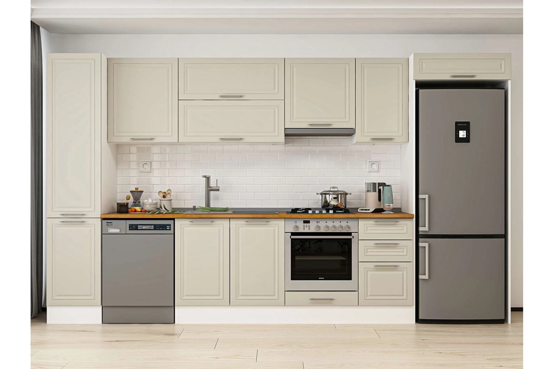 ALVİNKA 370X222 CM KLASİK MEBRAN MUTFAK DOLABI, MBB E80B45S45 1 MEBRAN KUMTAŞI SUNTALAM
