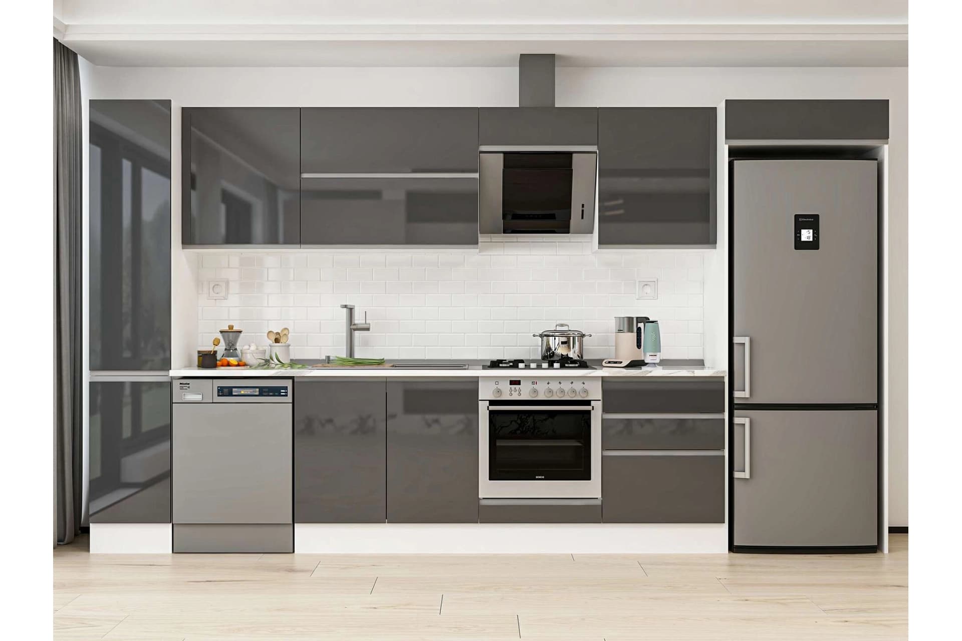 ALVİNKA 390X222 CM MUTFAK DOLABI, MBB E90B40S60 2 ANTRASİT SUNTALAM