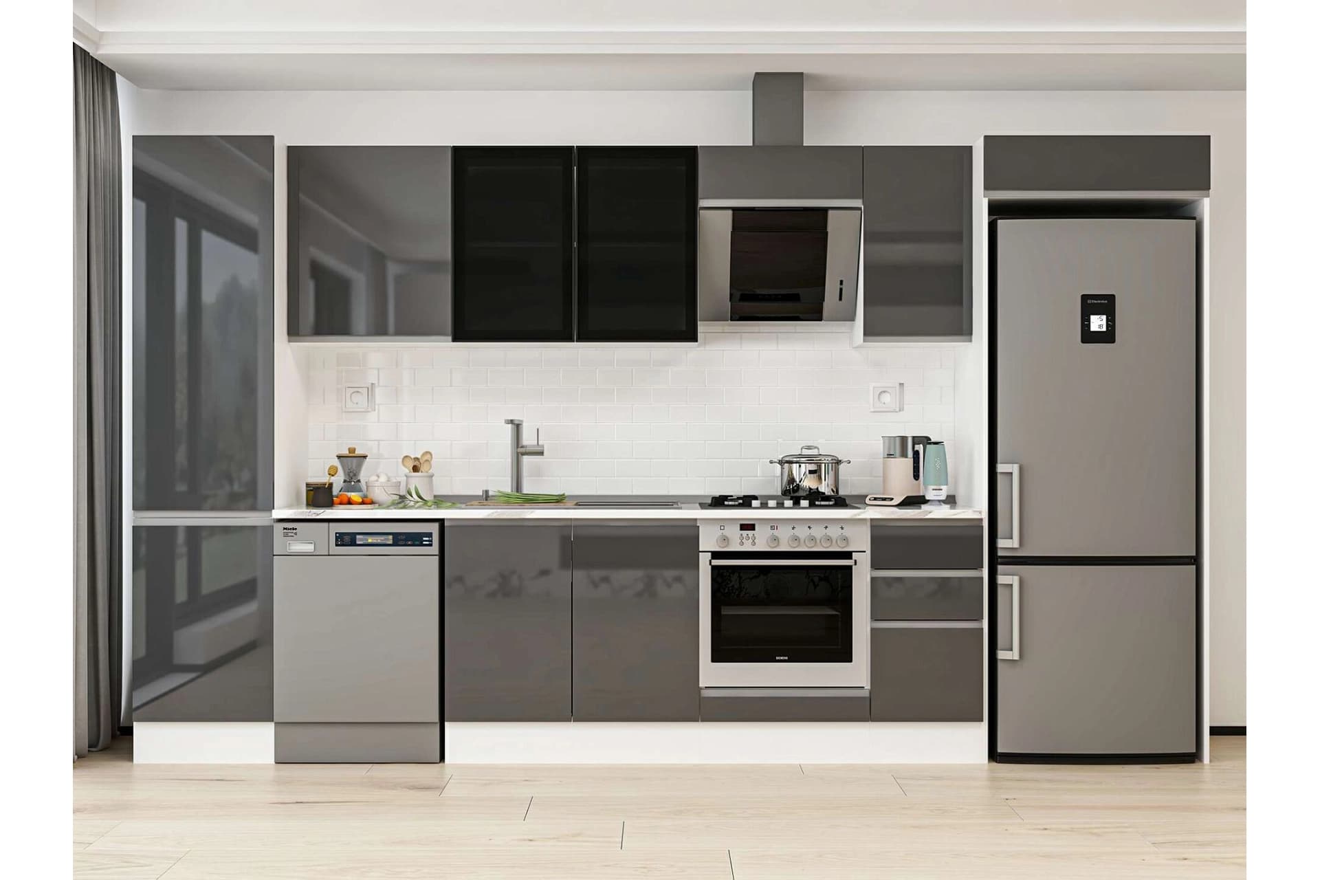 ALVİNKA 380X222 CM MUTFAK DOLABI, MBB E90B50S40 3 ANTRASİT SUNTALAM