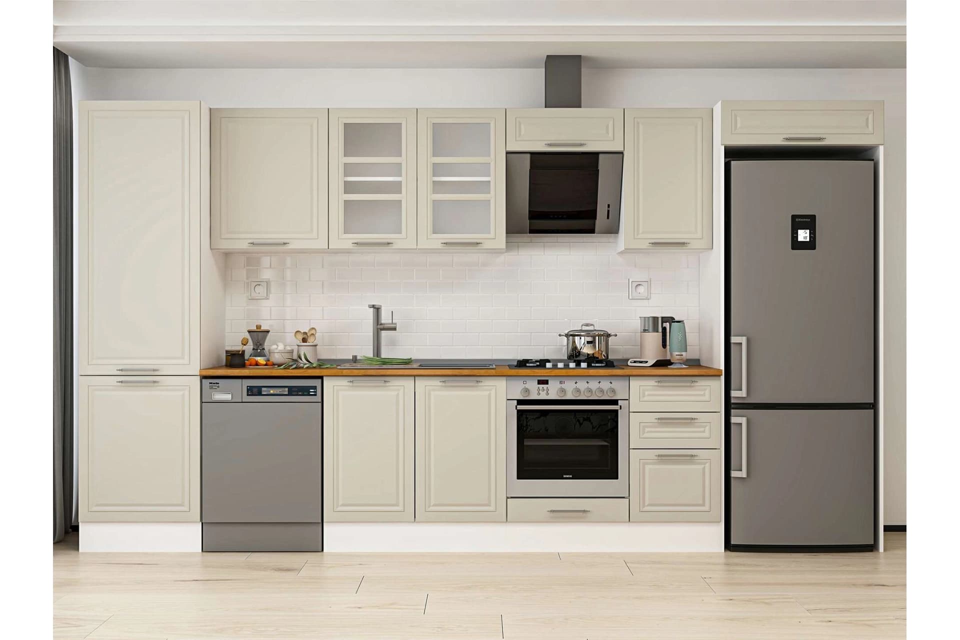 ALVİNKA 385X222 CM KLASİK MEBRAN MUTFAK DOLABI, MBB E80B60S45 3 MEBRAN KUMTAŞI SUNTALAM