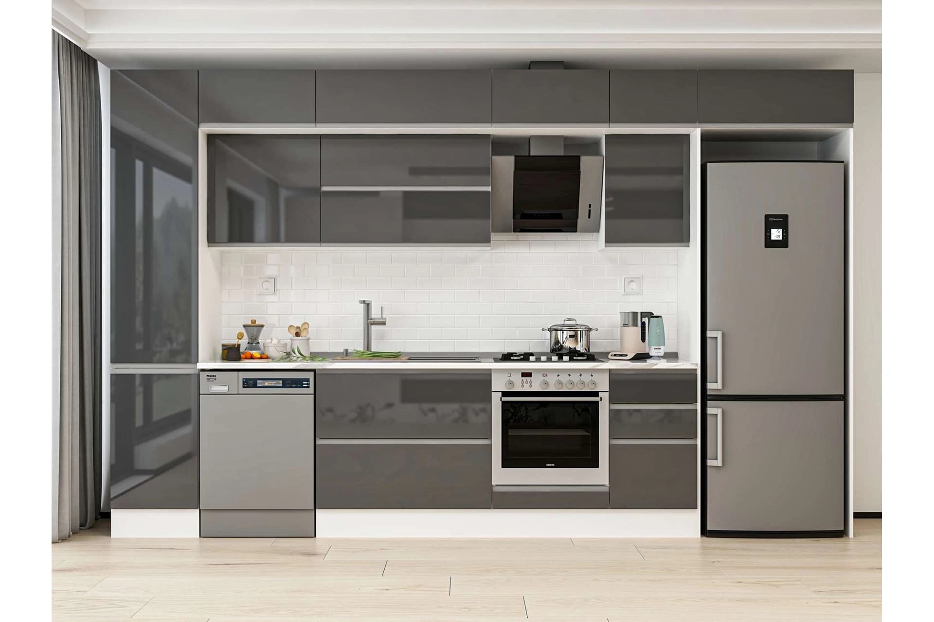 ALVİNKA 370X240 CM MUTFAK DOLABI, MBB E80B45S45 2 ANTRASİT SUNTALAM