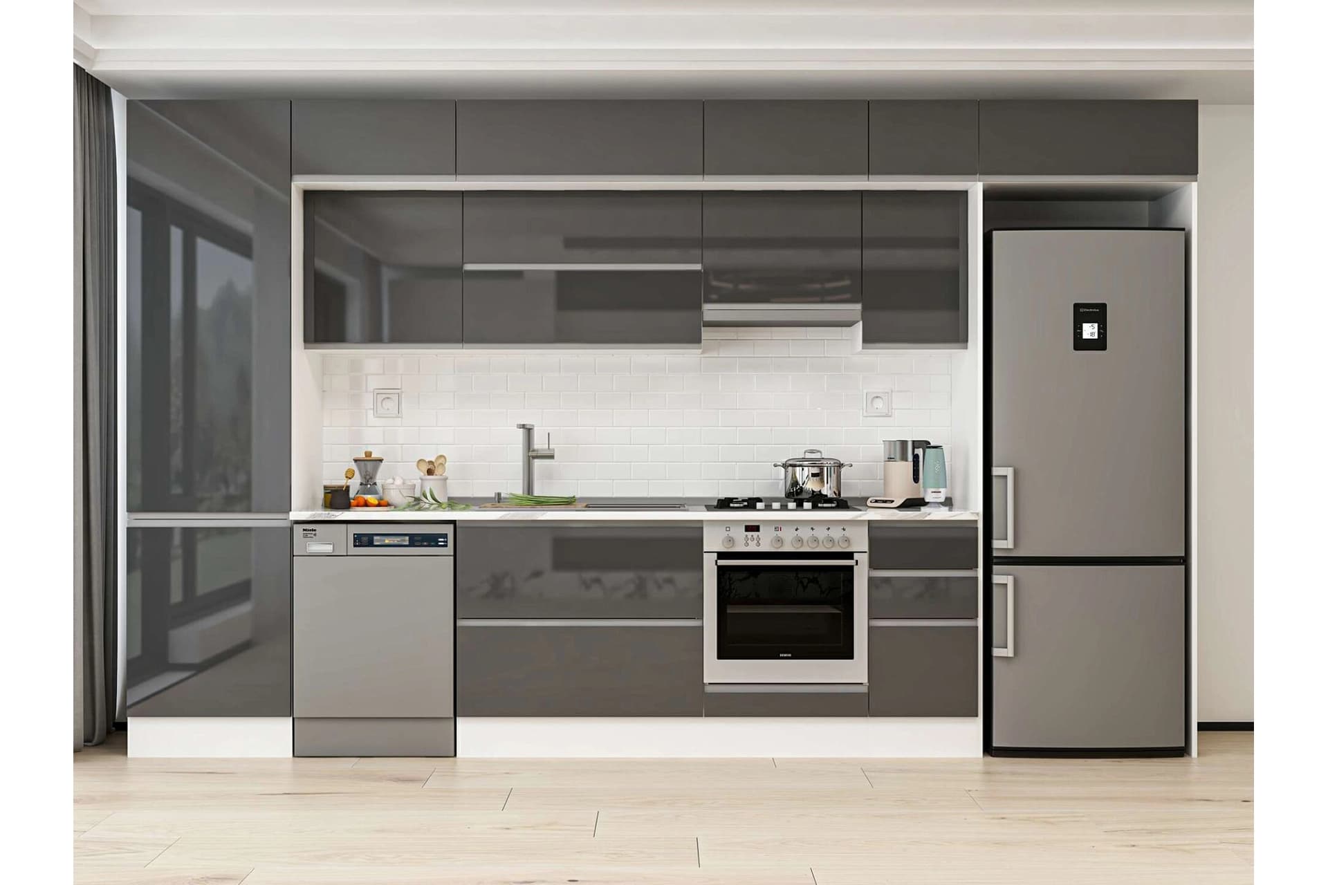 ALVİNKA 380X240 CM MUTFAK DOLABI, MBB E80B60S40 1 ANTRASİT SUNTALAM