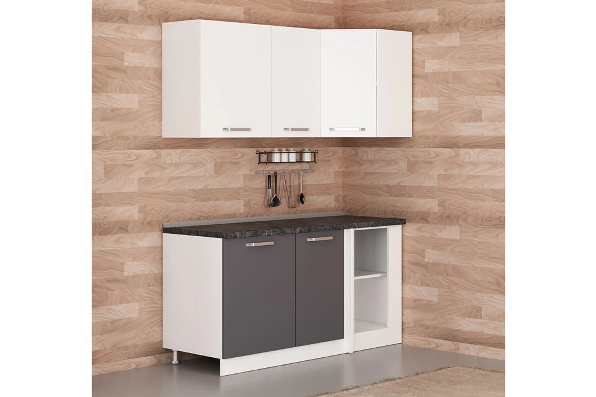 MİNAR 165CM KÖŞE MUTFAK DOLABI BEYAZ ANTRASİT K165A1