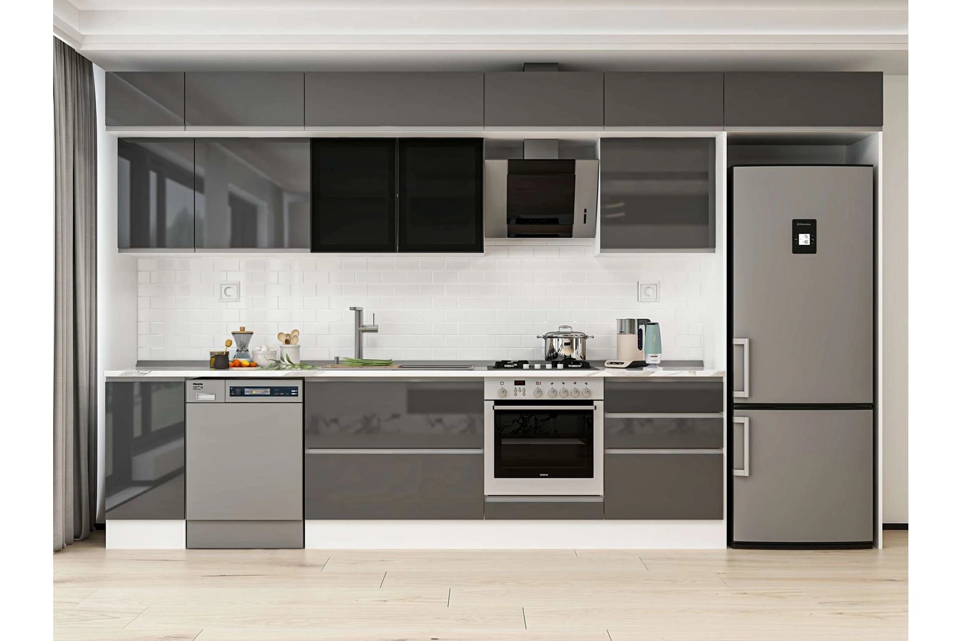 ALVİNKA 390X240 CM MUTFAK DOLABI, MB E90S40S60 3 ANTRASİT SUNTALAM