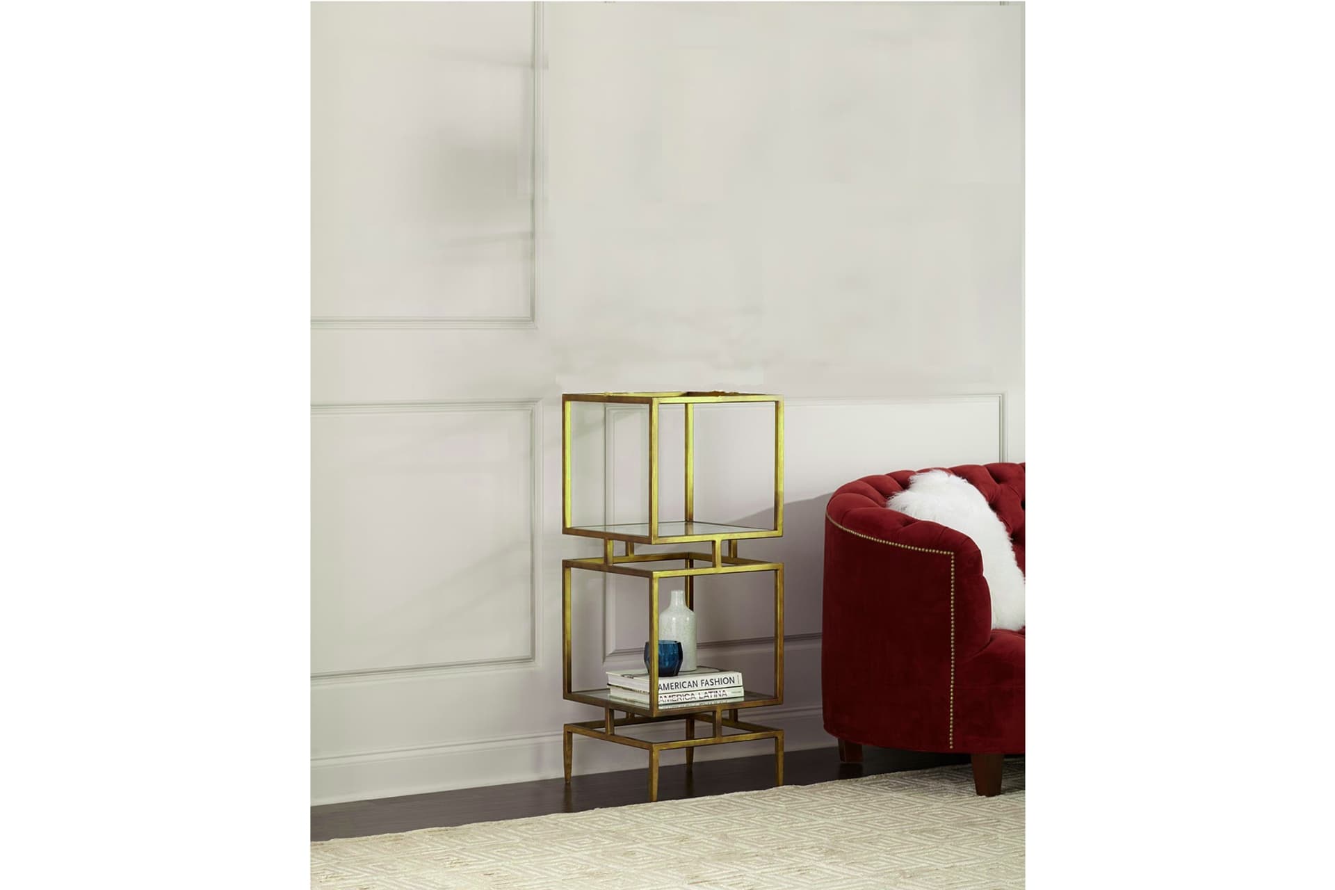 OLOPE METAL CAMLI KİTAPLIK, 2 RAFLI, GOLD