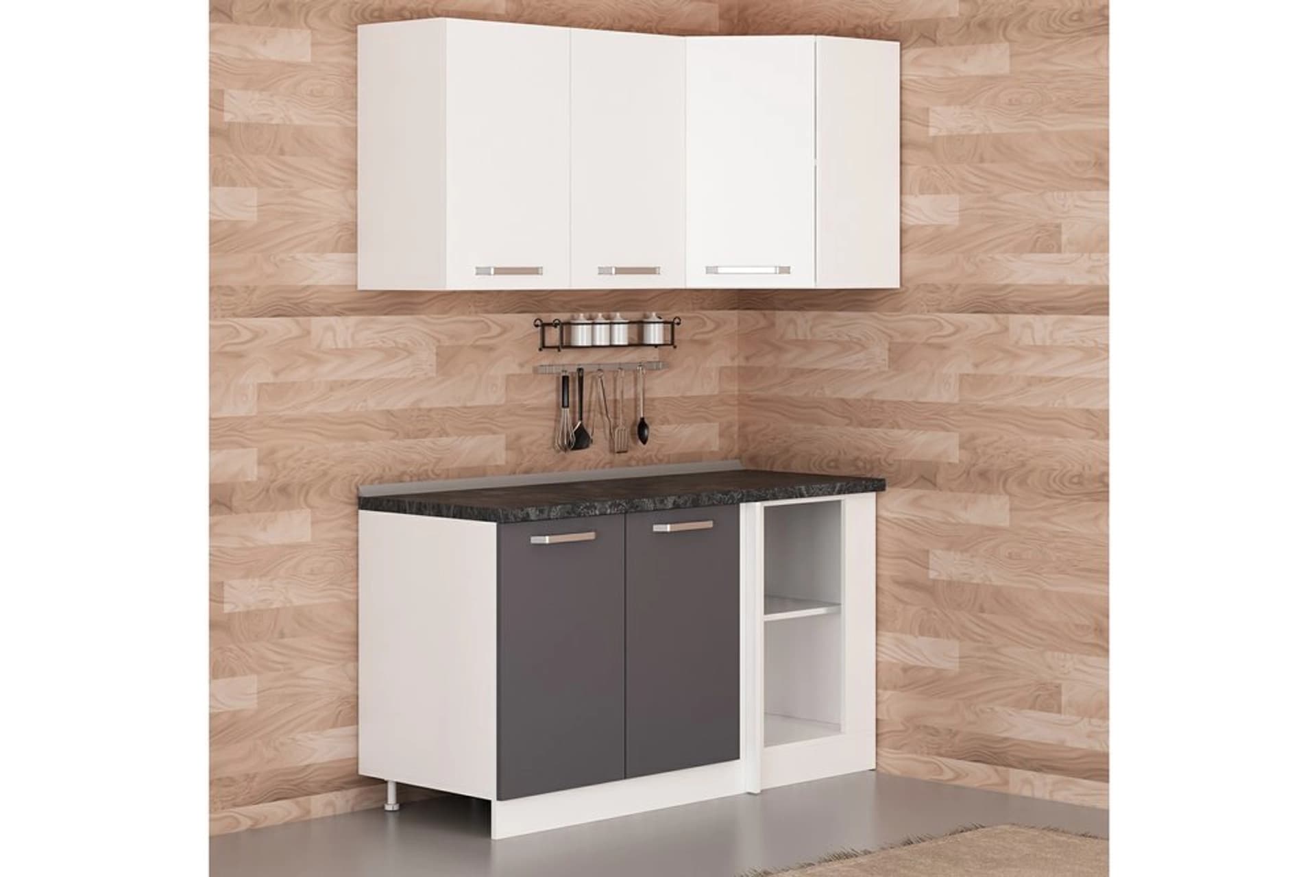 MİNAR 150CM KÖŞE MUTFAK DOLABI BEYAZ ANTRASİT K150A1
