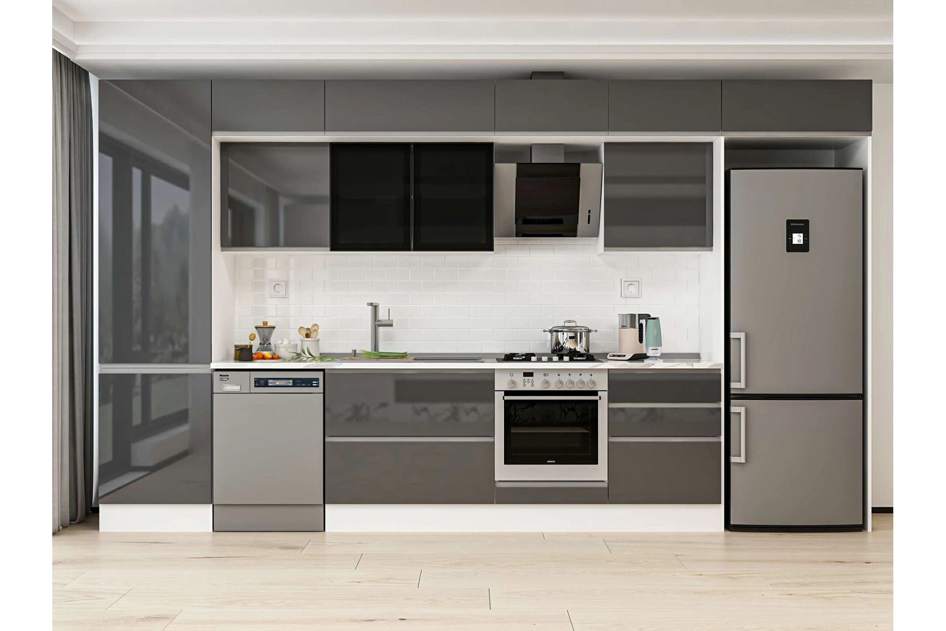 ALVİNKA 410X240 CM MUTFAK DOLABI, MBB E90B60S60 3 ANTRASİT SUNTALAM