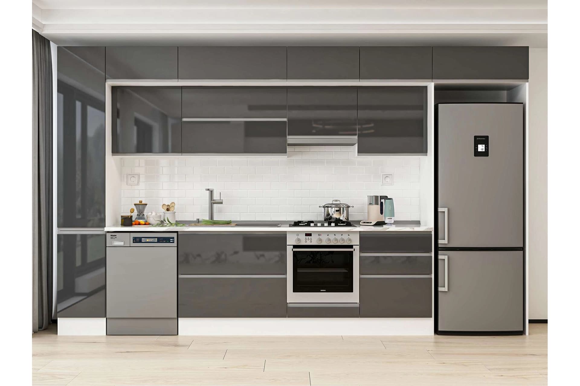 ALVİNKA 390X240 CM MUTFAK DOLABI, MBB E90B40S60 1 ANTRASİT SUNTALAM