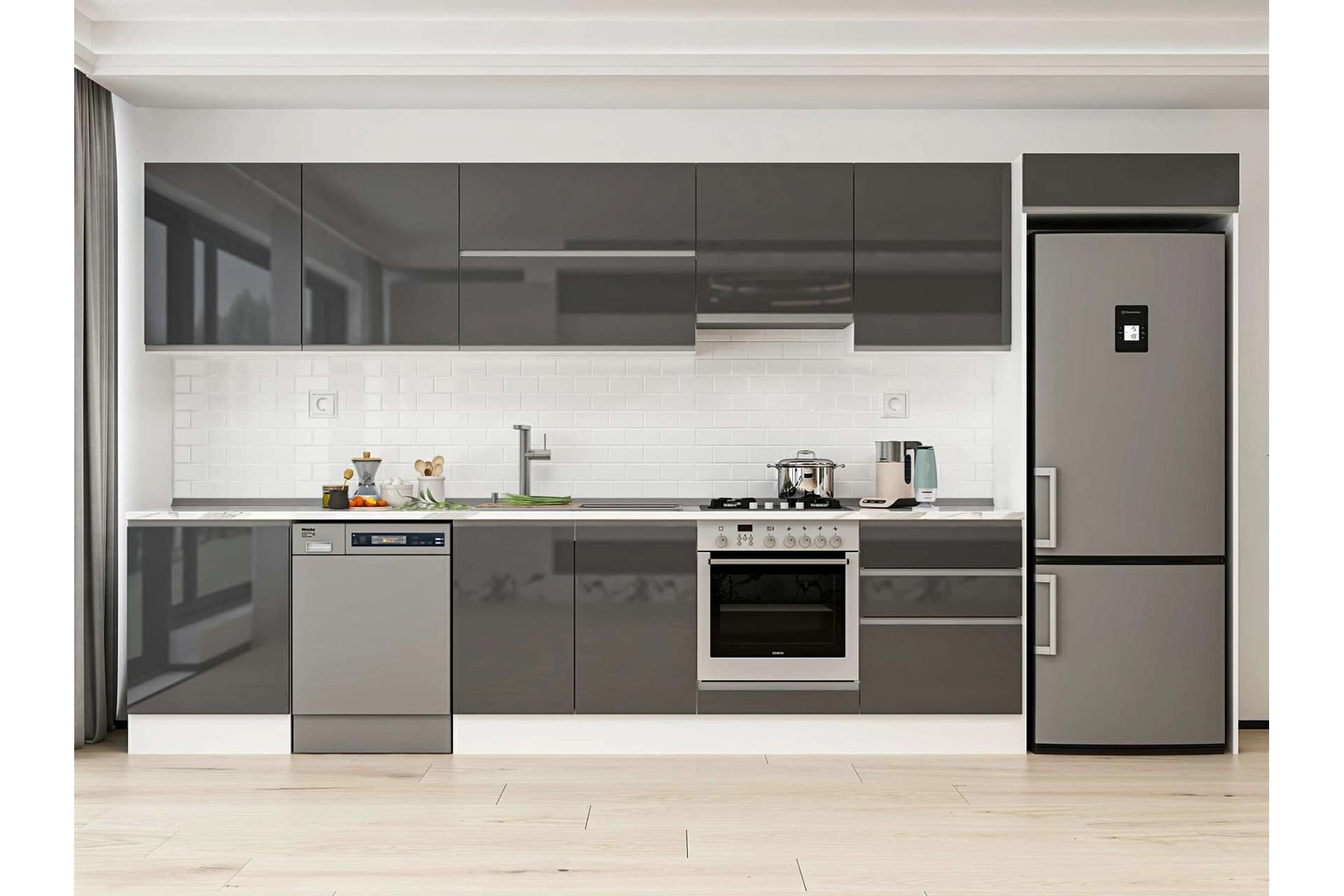 ALVİNKA 410X222 CM MUTFAK DOLABI, MB E90S60S60 1 ANTRASİT SUNTALAM