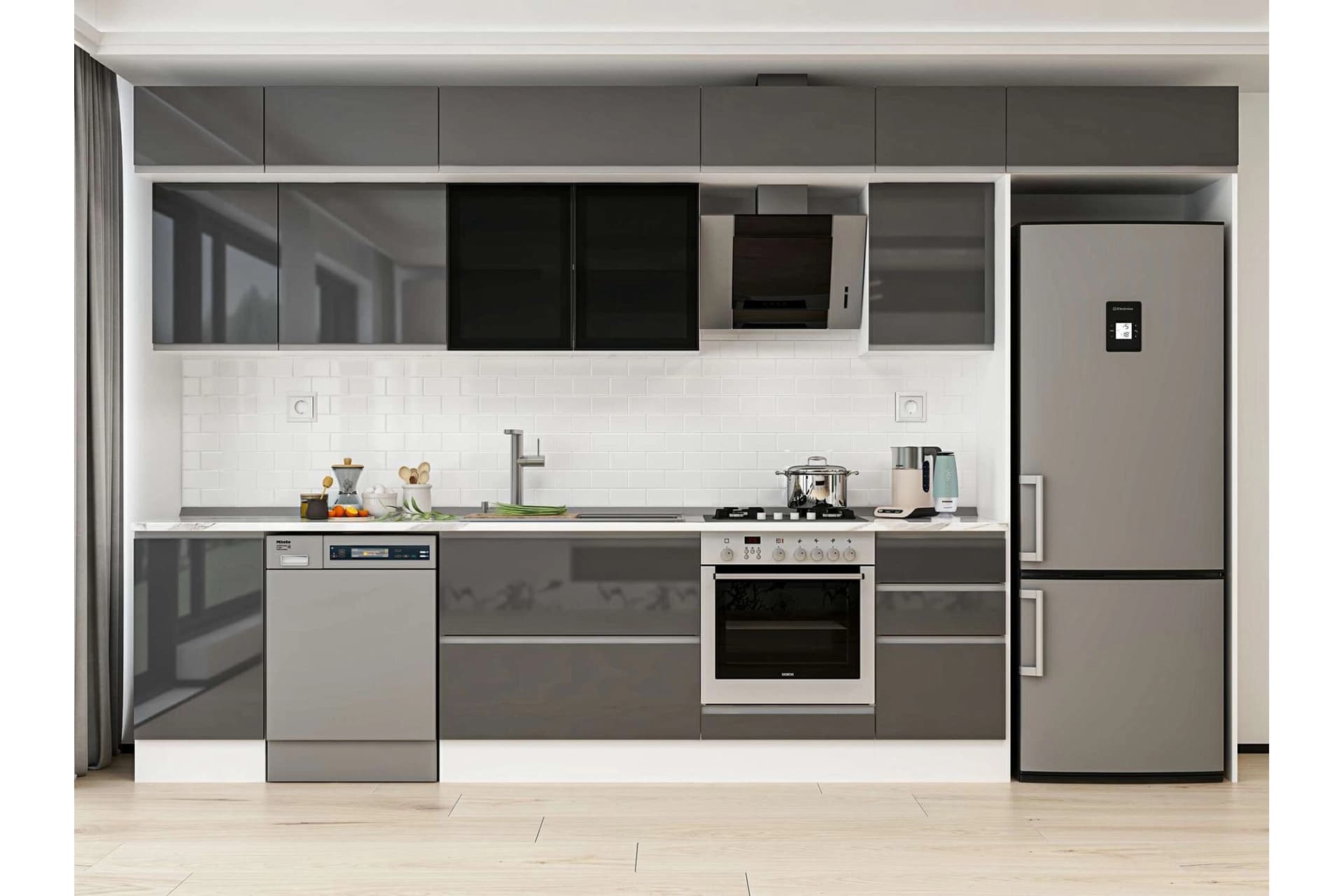 ALVİNKA 380X240 CM MUTFAK DOLABI, MB E90S45S45 3 ANTRASİT SUNTALAM