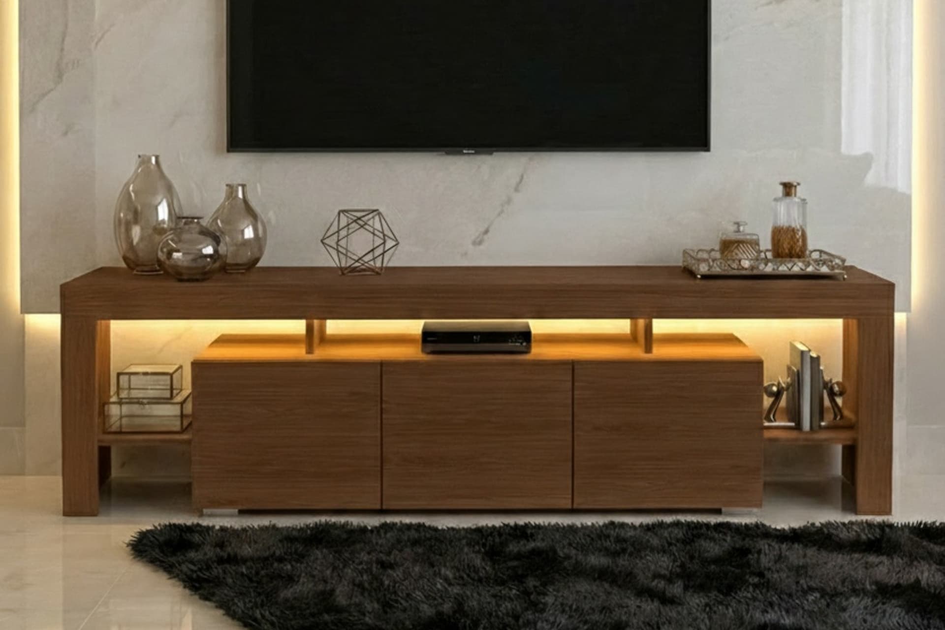 KALE LEDLİ TV ÜNİTESİ, CEVİZ, 200 CM