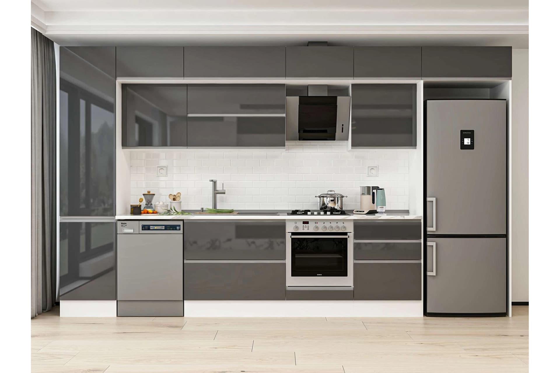 ALVİNKA 400X240 CM MUTFAK DOLABI, MBB E90B50S60 2 ANTRASİT SUNTALAM