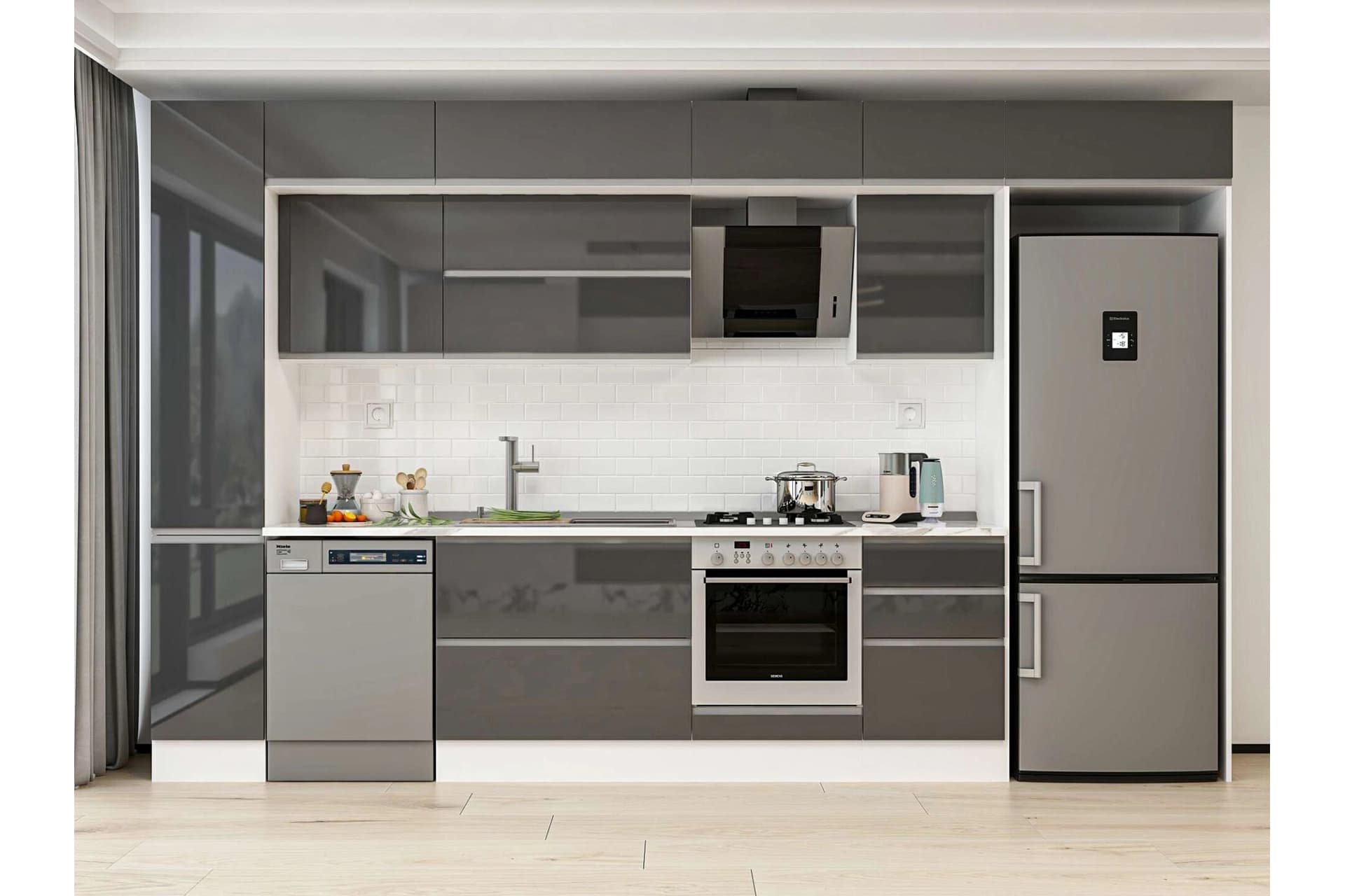 ALVİNKA 370X240 CM MUTFAK DOLABI, MBB E80B40S50 2 ANTRASİT SUNTALAM