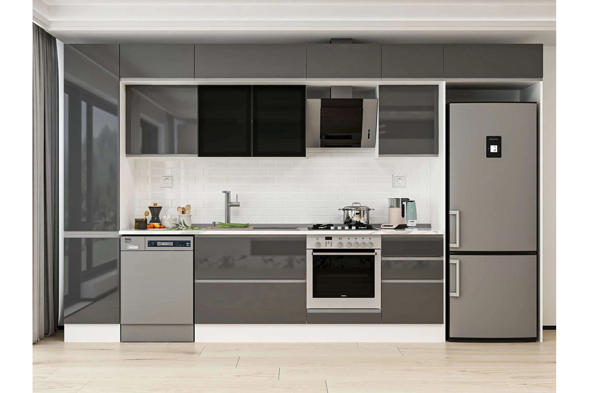 ALVİNKA 375X240 CM MUTFAK DOLABI, MBB E80B45S50 3 ANTRASİT SUNTALAM