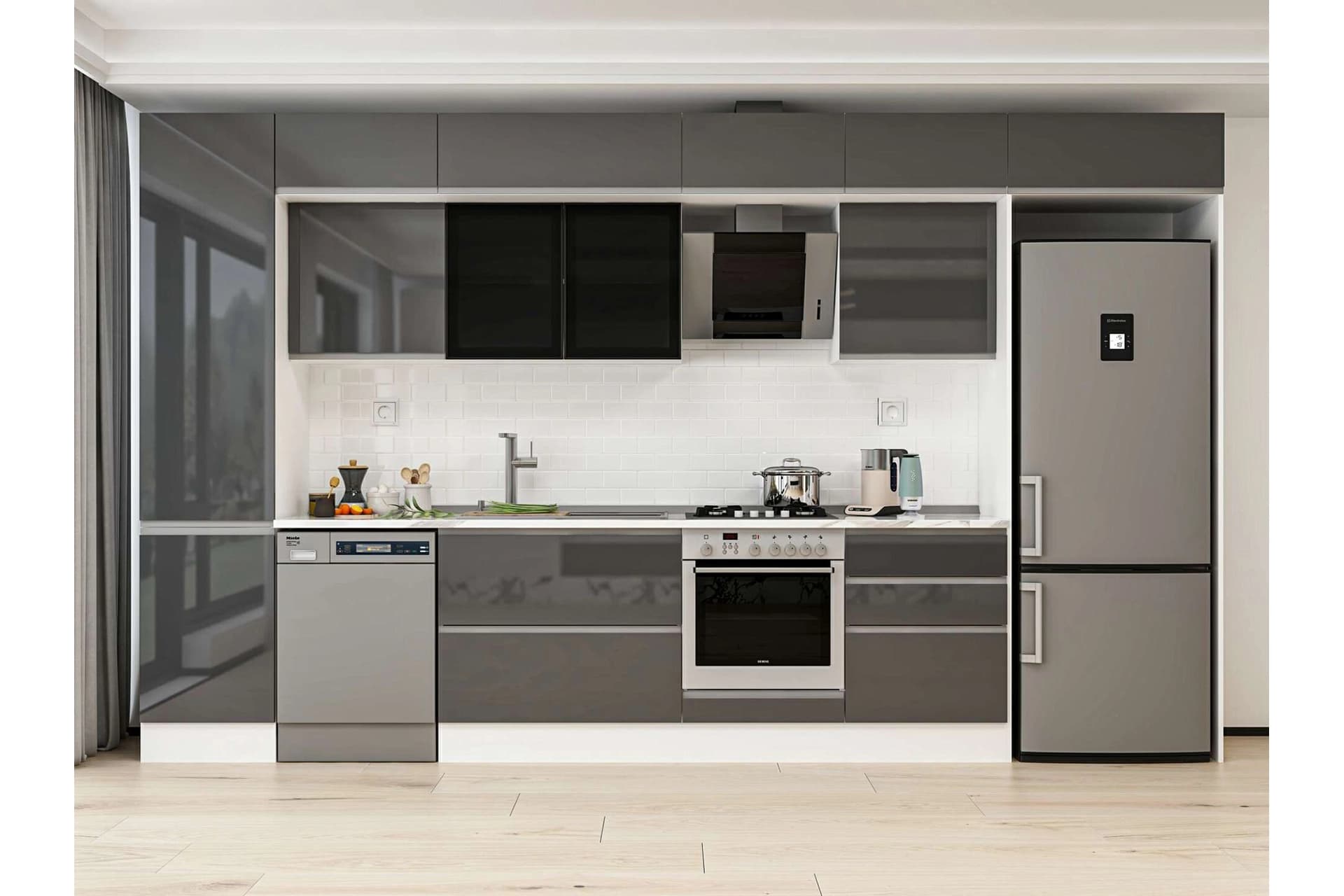 ALVİNKA 400X240 CM MUTFAK DOLABI, MBB E90B50S60 3 ANTRASİT SUNTALAM