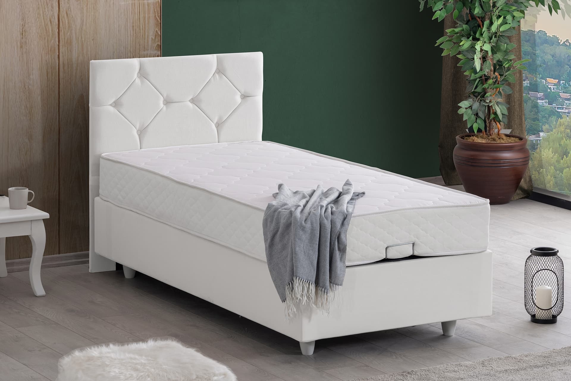 GLAMİS BAZA BAŞLIK VE LETTO YATAK SETİ, BEYAZ, 90X190