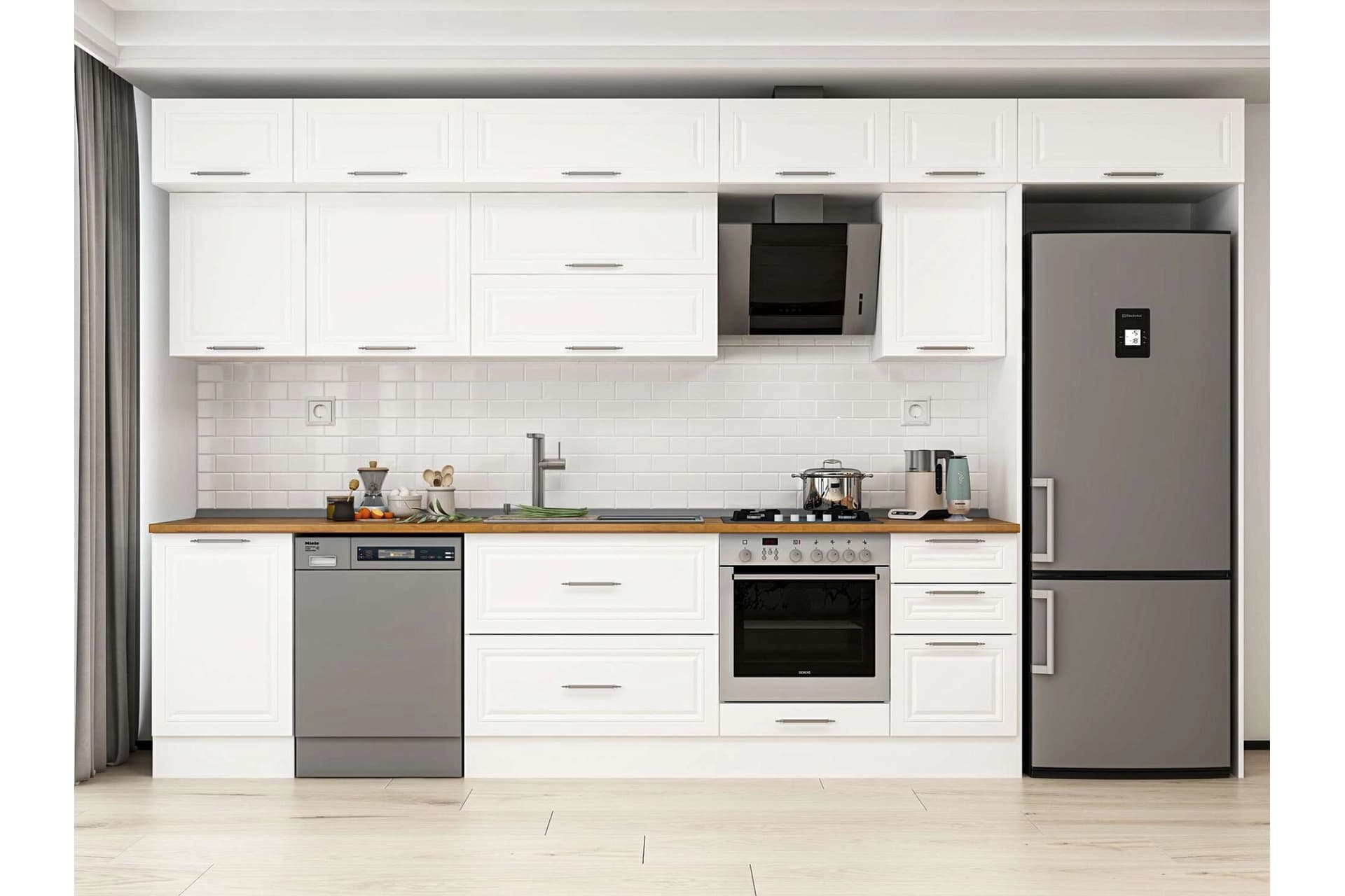 ALVİNKA 385X240 CM KLASİK MEBRAN MUTFAK DOLABI, MB E90S50S45 2 MEBRAN BEYAZ SUNTALAM