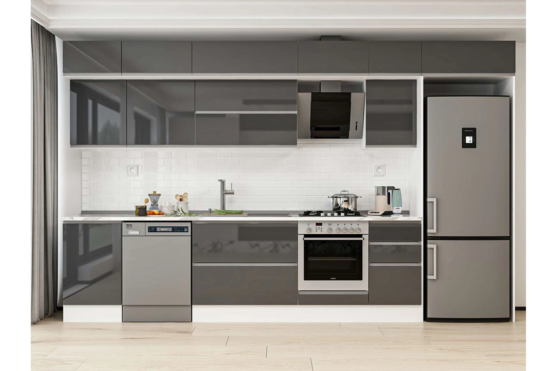 ALVİNKA 385X240 CM MUTFAK DOLABI, MB E90S50S45 2 ANTRASİT SUNTALAM