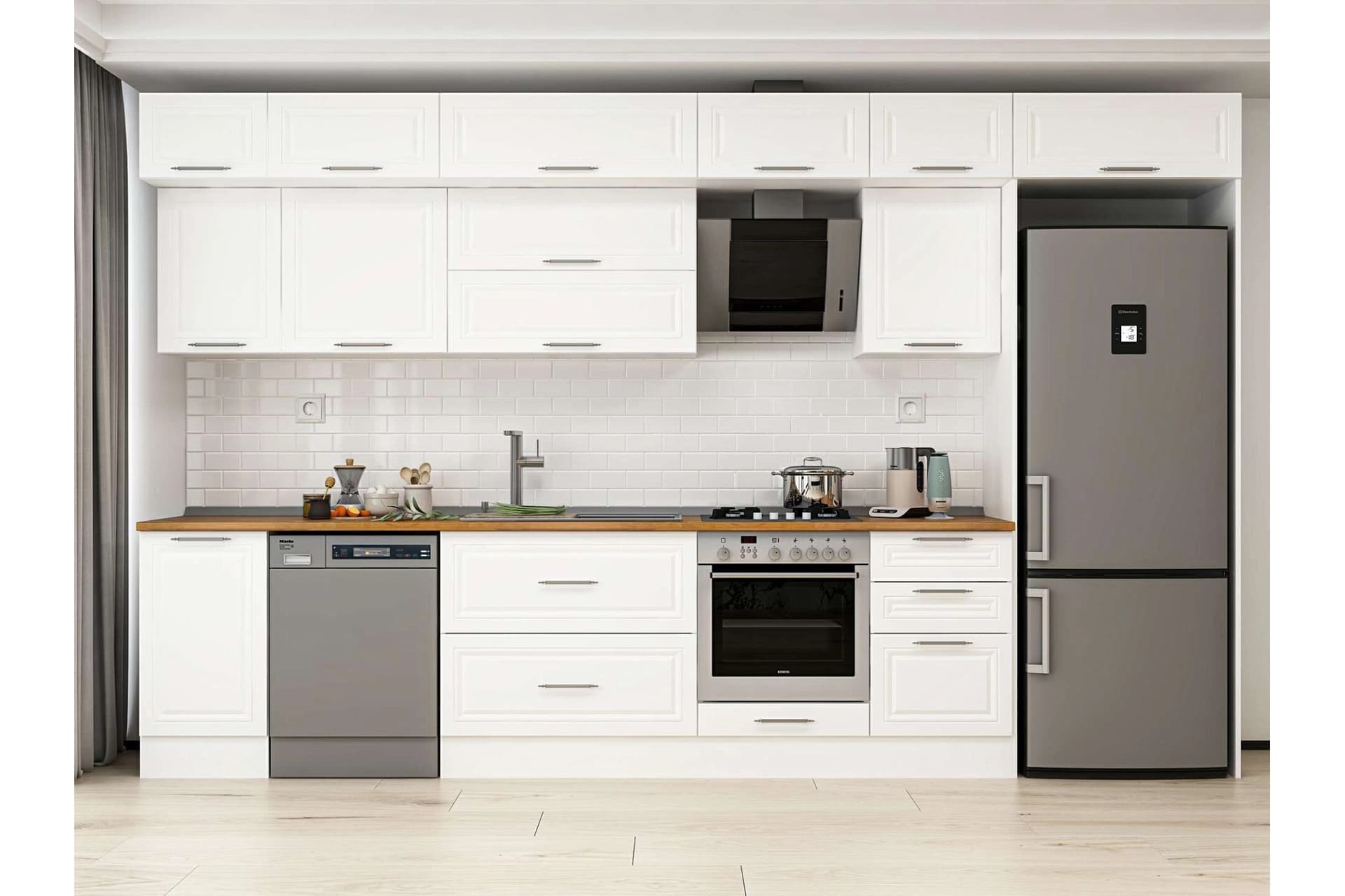 ALVİNKA 375X240 CM KLASİK MEBRAN MUTFAK DOLABI, MB E80S45S50 2 MEBRAN BEYAZ SUNTALAM