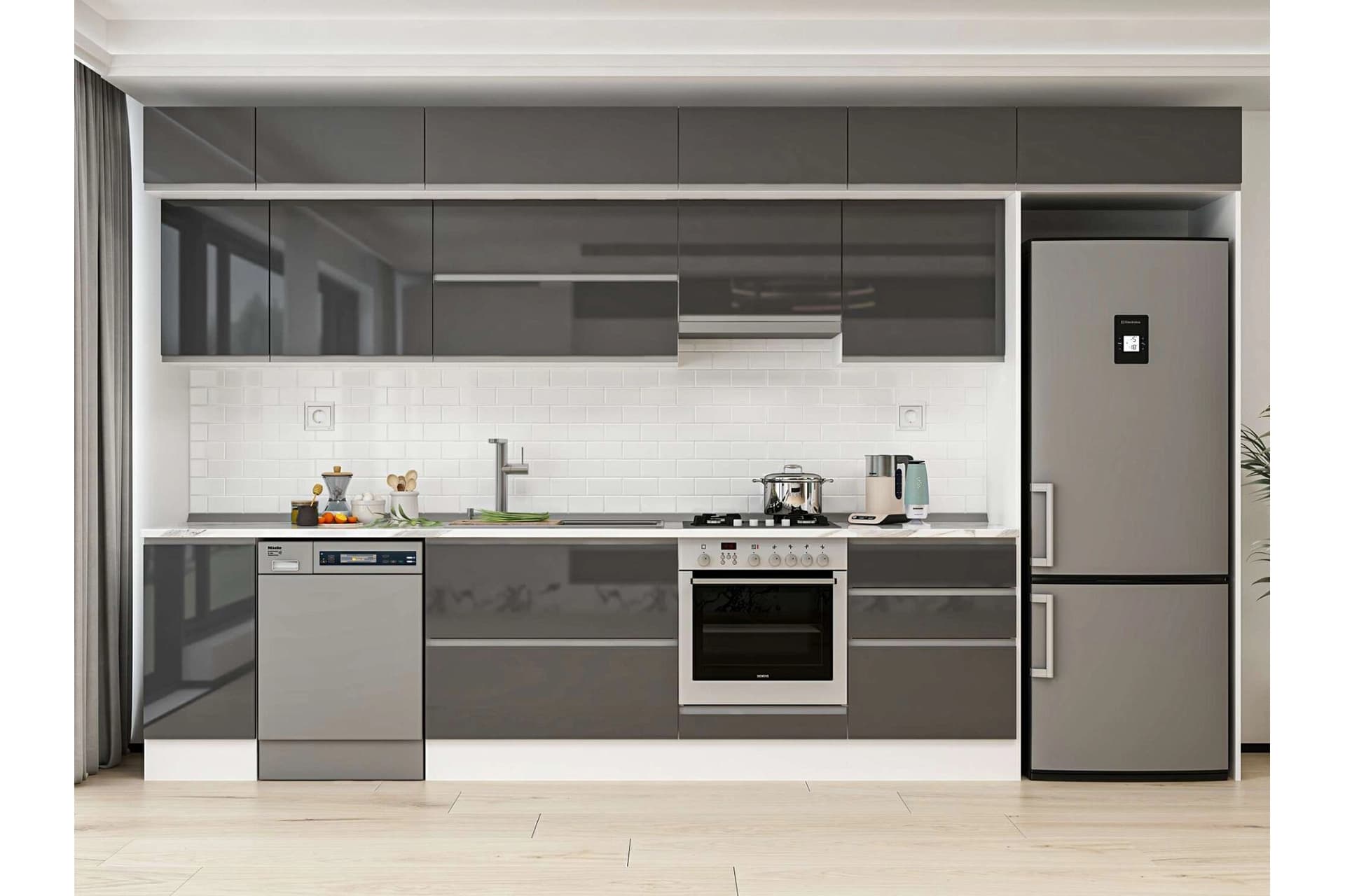 ALVİNKA 390X240 CM MUTFAK DOLABI, MB E90S40S60 1 ANTRASİT SUNTALAM
