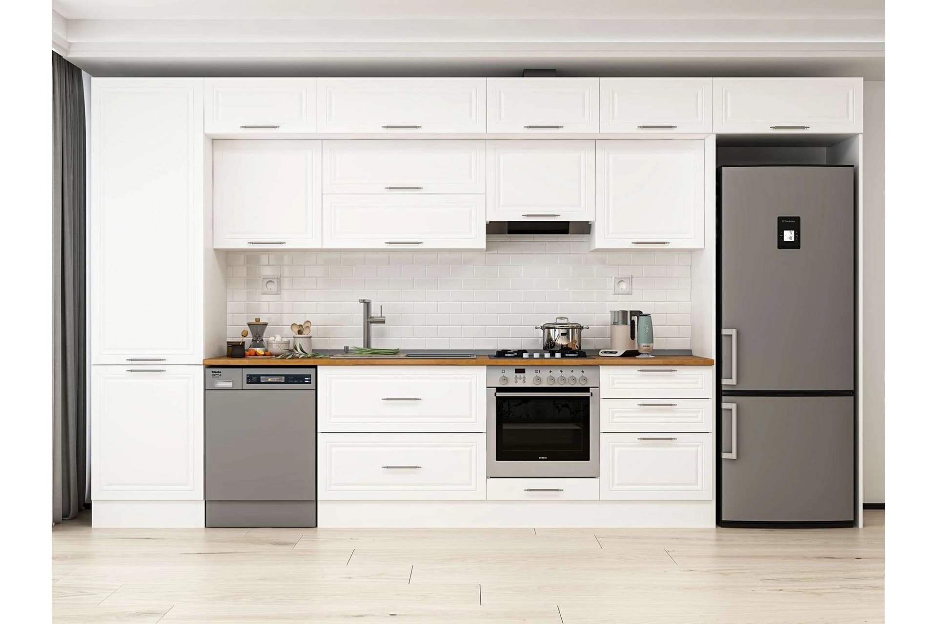 ALVİNKA 400X240 CM KLASİK MEBRAN MUTFAK DOLABI, MBB E80B60S60 2 MEBRAN BEYAZ SUNTALAM