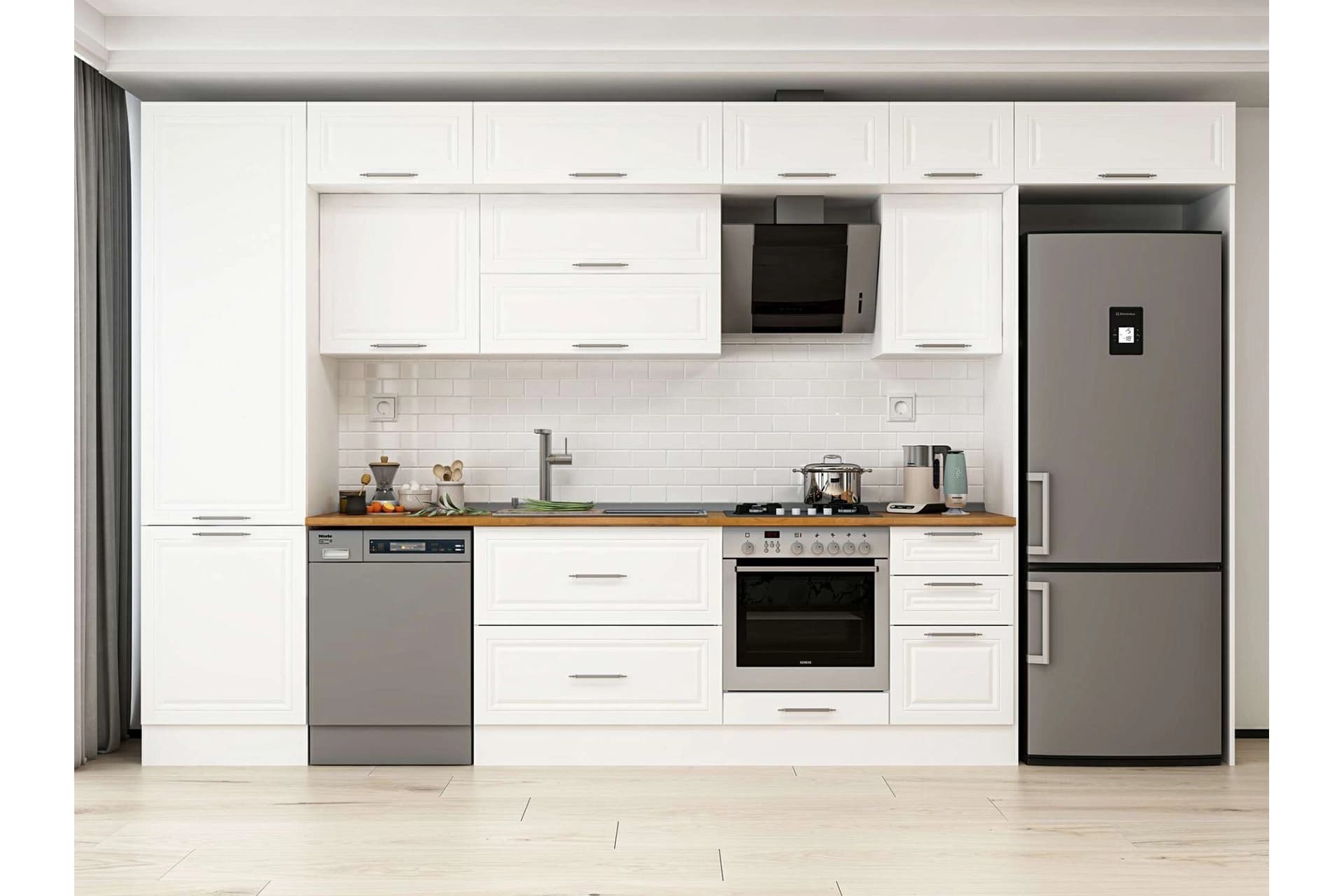 ALVİNKA 395X240 CM KLASİK MEBRAN MUTFAK DOLABI, MBB E90B60S45 2 MEBRAN BEYAZ SUNTALAM