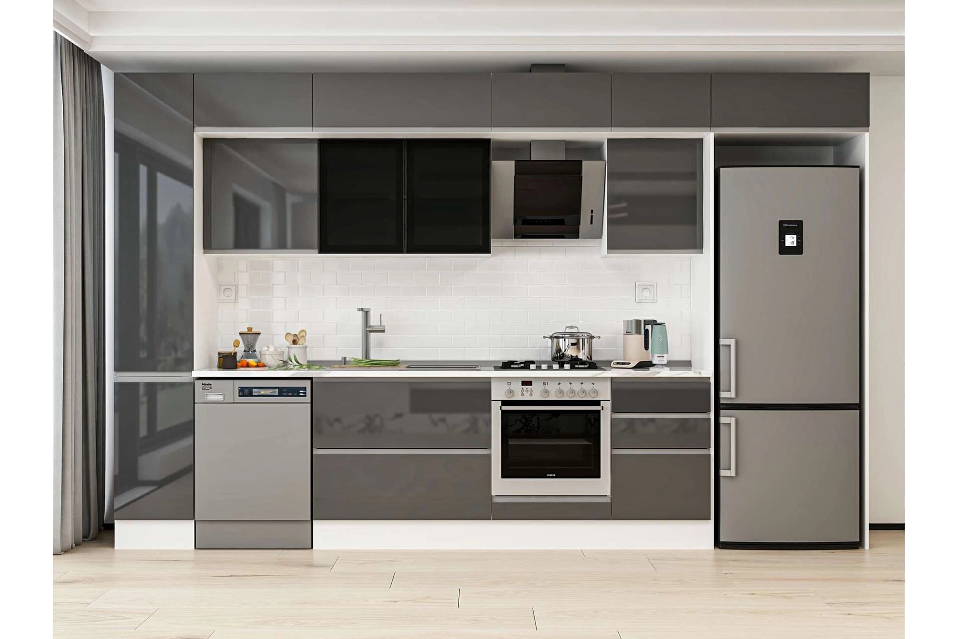 ALVİNKA 370X240 CM MUTFAK DOLABI, MBB E80B40S50 3 ANTRASİT SUNTALAM